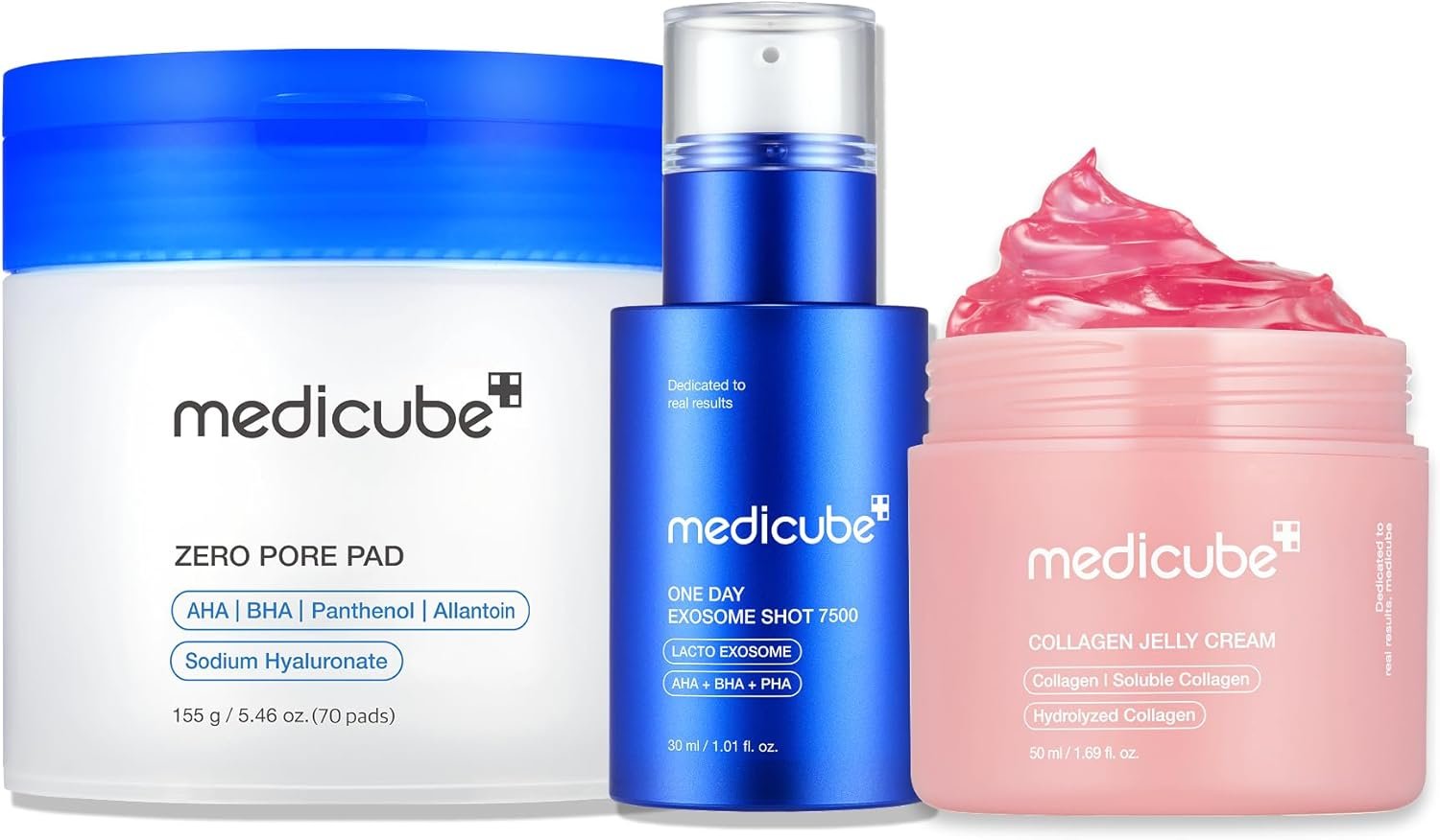 medicube Affordable Trio for Pore & Texture Care: Zero Pore Pads 2.0 and Zero Exosome Shot 7,500 PPM Spicule Facial Serum and Collagen Jelly Cream(50ml) | Korean Skincare Set, Gift Sets