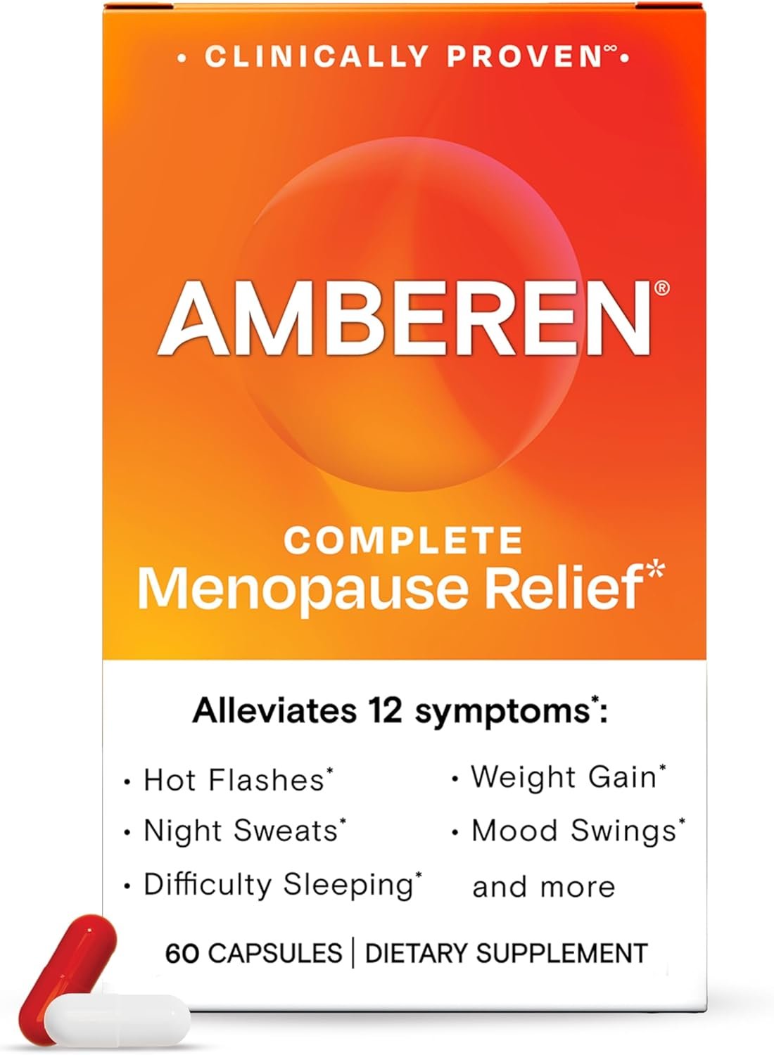 Amberen Menopause Supplement for Women, 60 Capsules, Clinically Proven, Helps Support Hormone Balance, Helps Relieve 12 Menopause Symptoms: Hot Flashes, Night Sweats, Mood Swings and More