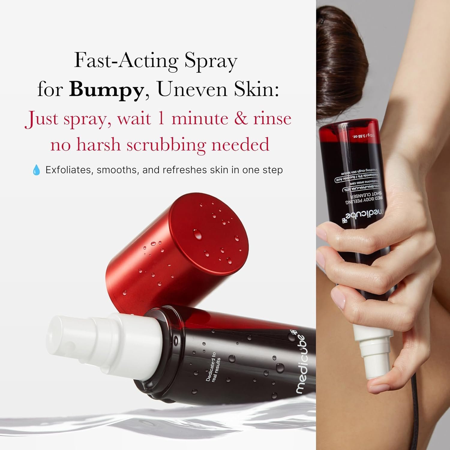 medicube Red Exfoliation & Tone-Care Duo: Red Body Peeling Shot and Red Succinic Acid Panthenol Facial Peeling Pads