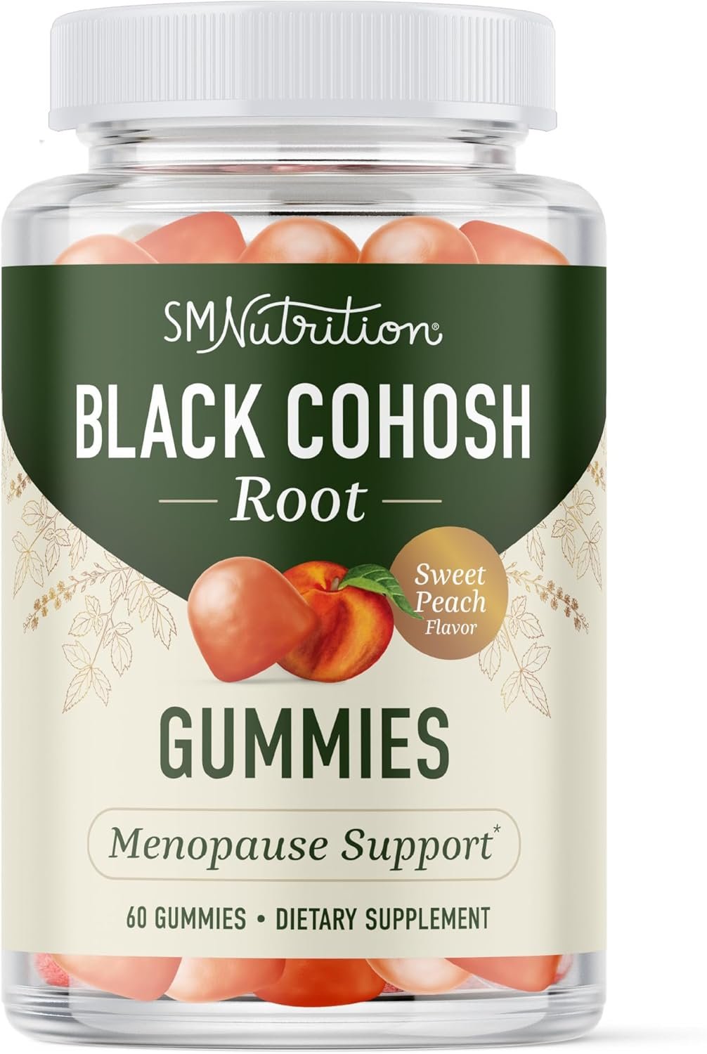 Black Cohosh Gummies for Menopause Relief, Hot Flashes & Night Sweats | 50mg Black Cohosh Root for Women | Gluten-Free, Vegetarian, Non-GMO | Hormone Balance Support | Yummy Peach Flavor | 60 Gummies
