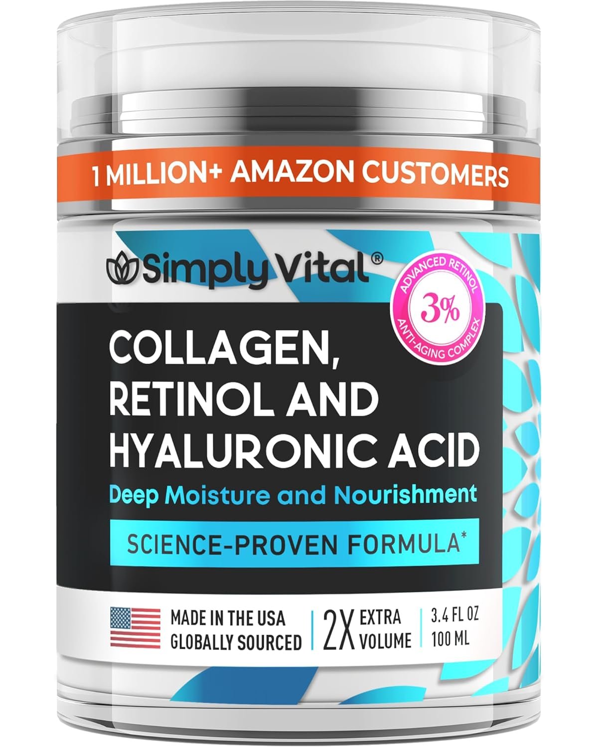 Anti-Aging Face Moisturizer with Retinol, Collagen & Hyaluronic Acid – Made in USA – Moisturizer Face Cream for Women & Men – Firming & Hydrating Neck Cream – Day & Night Skin Care – 3.38 fl oz