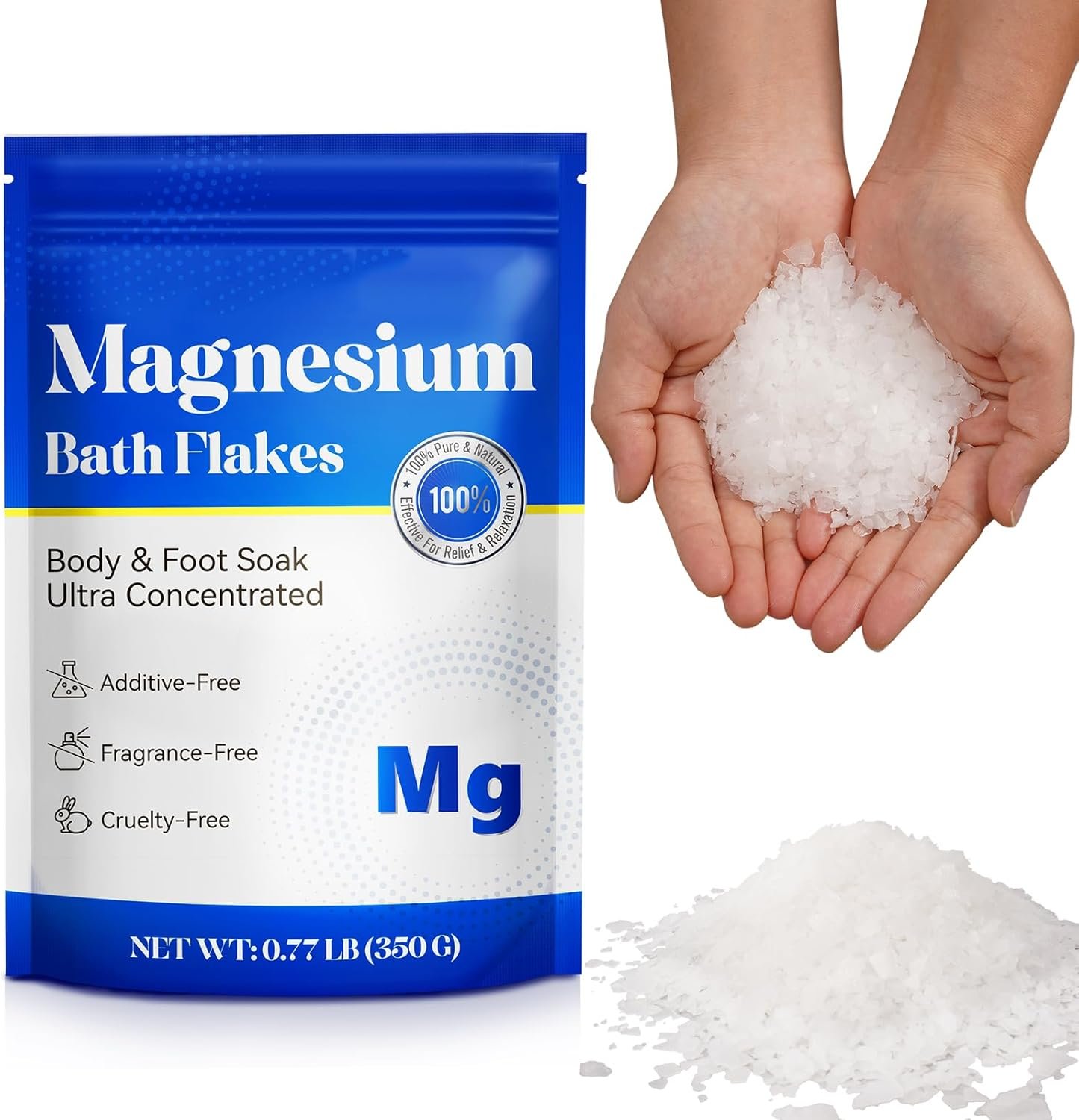 Magnesium Flakes for Bath Ultra Pure Magnesium Chloride Flakes Organic Highly Concentrated Use for Magnesium Bath Body Soak or Foot Soak – Hydration Skin 350g