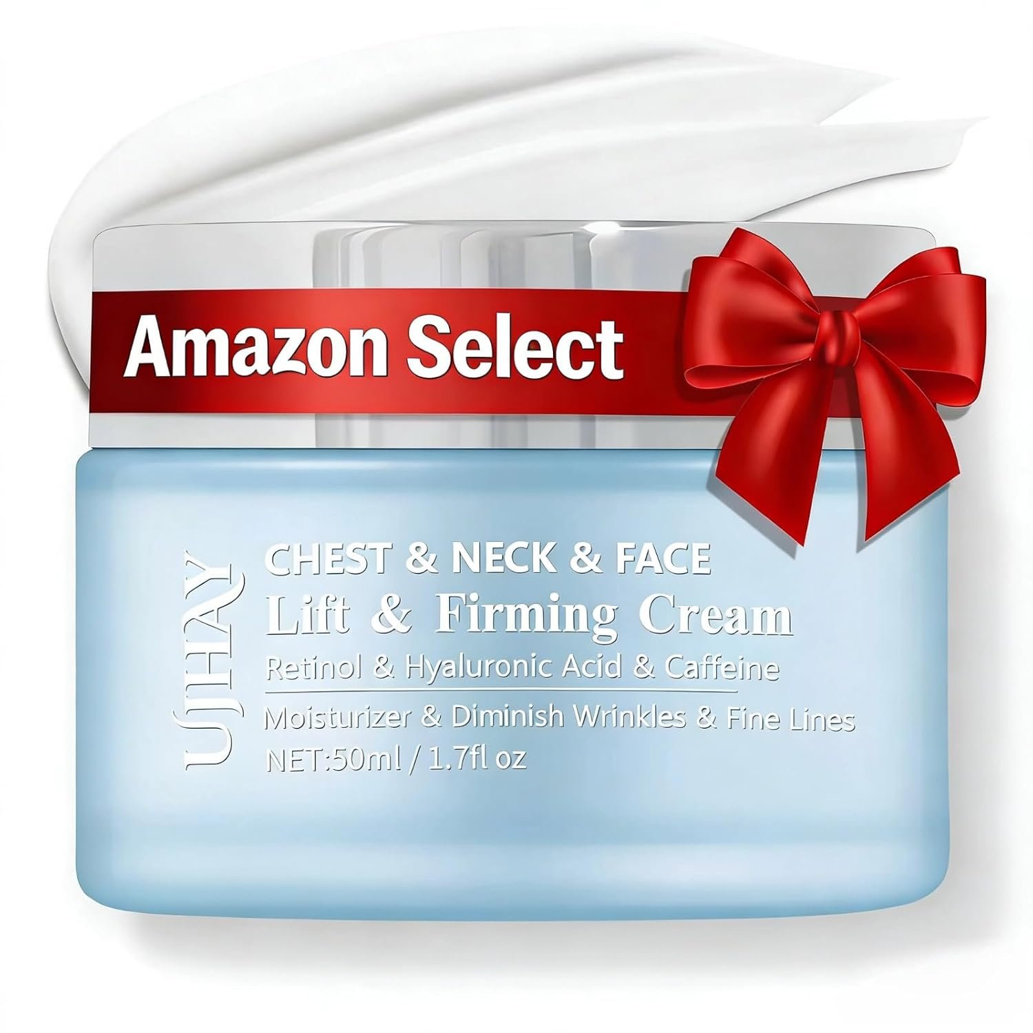 UJhay Retinol Neck Cream, Hyaluronic Acid and Caffeine Enriched Neck Firming Cream to Minimize Fine Lines & Dullness – 3-in-1 Moisturizing Cream for Neck, Chest and Face (50 ml/1.7 oz)