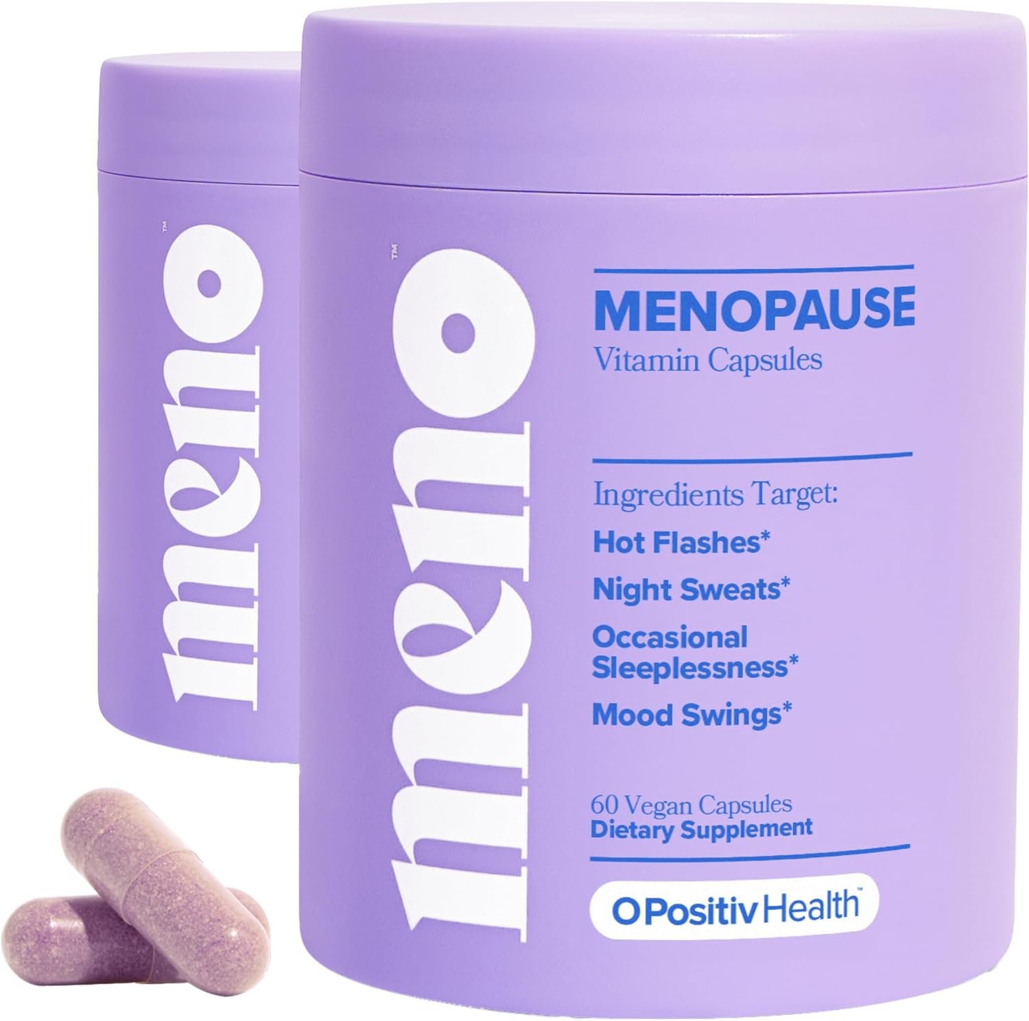 O Positiv MENO Vitamins for Menopause – Hormone-Free Menopause Supplement for Women – Black Cohosh & Ashwagandha KSM-66 – Helps Relieve Hot Flashes, Night Sweats, Mood Swings – 30 Servings (Pack of 2)