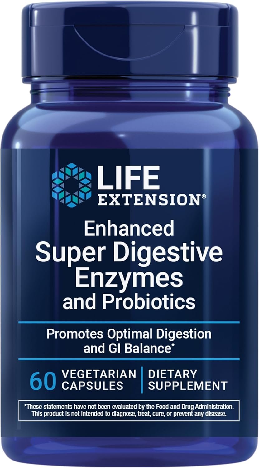 Life Extension Enhanced Super Digestive Enzymes and Probiotics – B. coagulans Probiotic, 10 Digestive Enzymes – Supports Digestion, Comfort & GI Balance – Non-GMO, Vegetarian – 60 Capsules