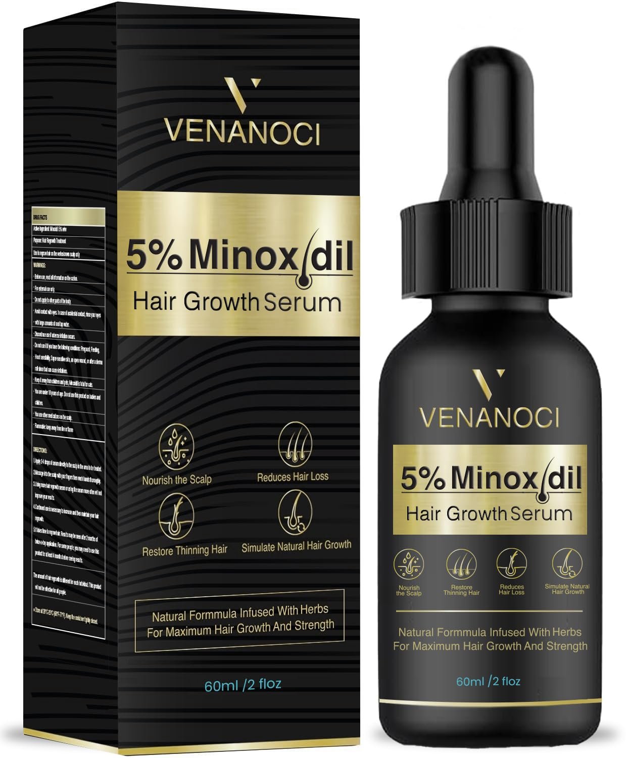 5% Minoxidil Hair Growth for Men and Women: Biotin Hair Growth Serum for Hair Loss, Thinning, and Faster Regrowth Treatment – 60ML