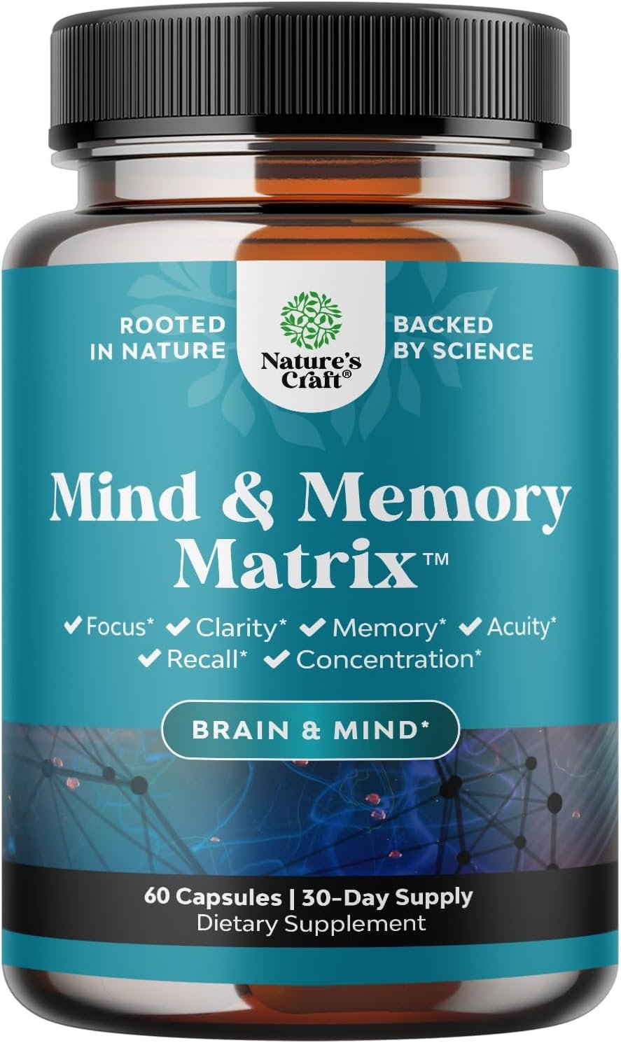 Nootropic Brain Supplement for Memory and Focus Enhancement – Vitamins for Mental Health & Clarity with VIT A, B6, Riboflavin, Niacin, Thiamin & Folate – Cognitive Complex for Mind Vitality – 60 Ct