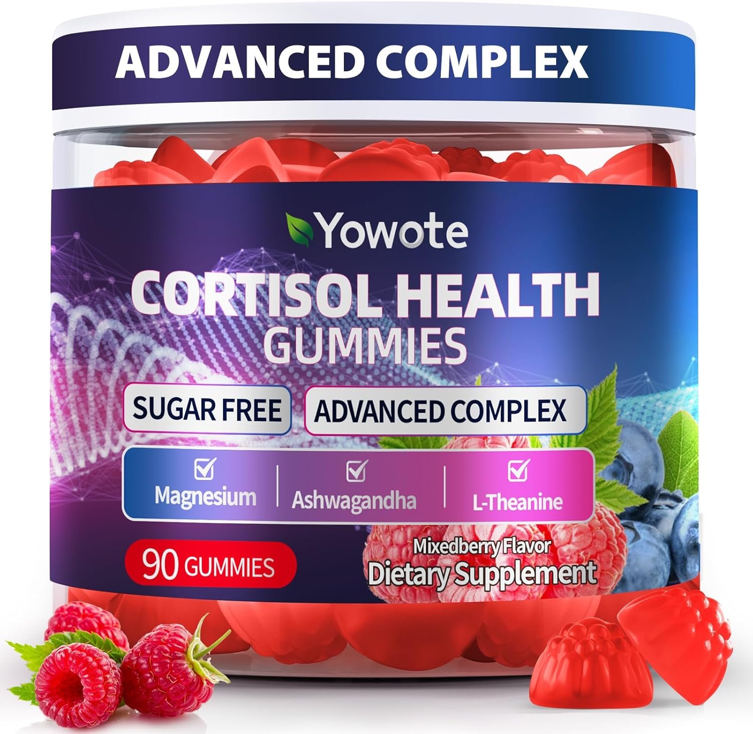 Cortisol Support Supplements for Men and Women, Cortisol Balance with Magnesium, Ashwagandha, L-theanine, Phosphatidylserine (90 Count, mixedberry)