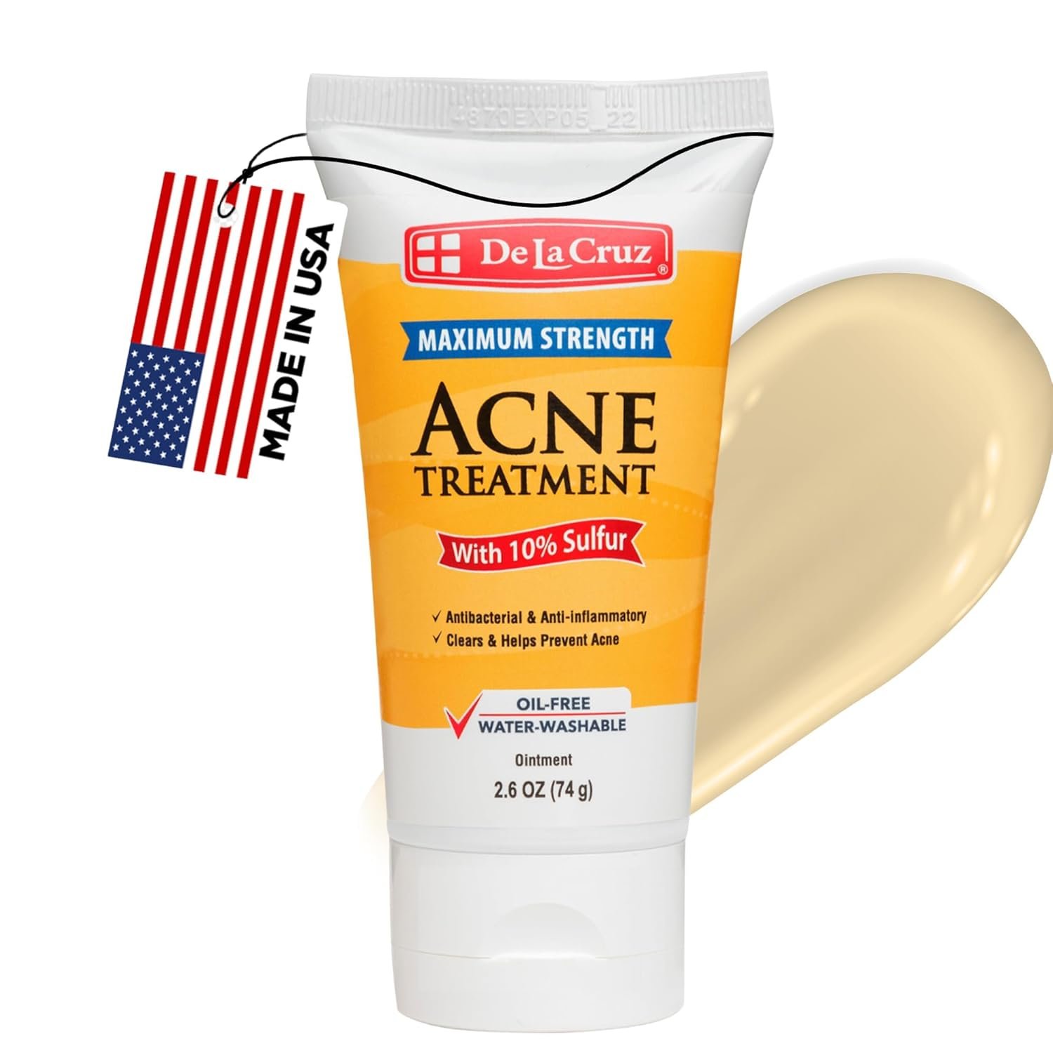 De La Cruz Sulfur Ointment – Cystic Acne Treatment for Face and Body – Daily 10 Min Spot Treatment Mask – Safe and Effective Game Changing Hormonal Acne Treatment that Clears Up Pimples – 2.6 OZ Tube