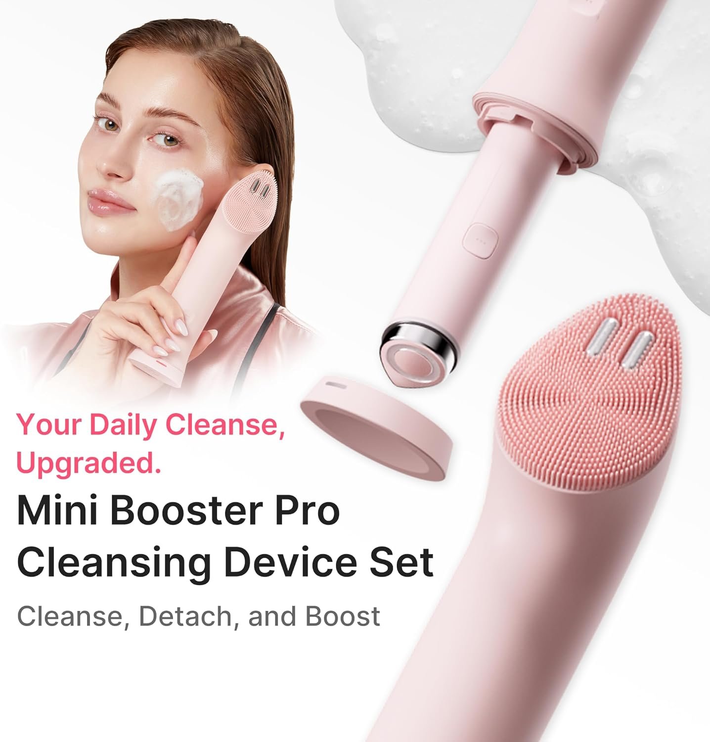 medicube Ultimate Double Cleansing Set: Mini Booster Pro Plus Cleansing Device Set (Pink), Zero Pore Blackhead Cleansing Oil and Zero Foam Cleanser