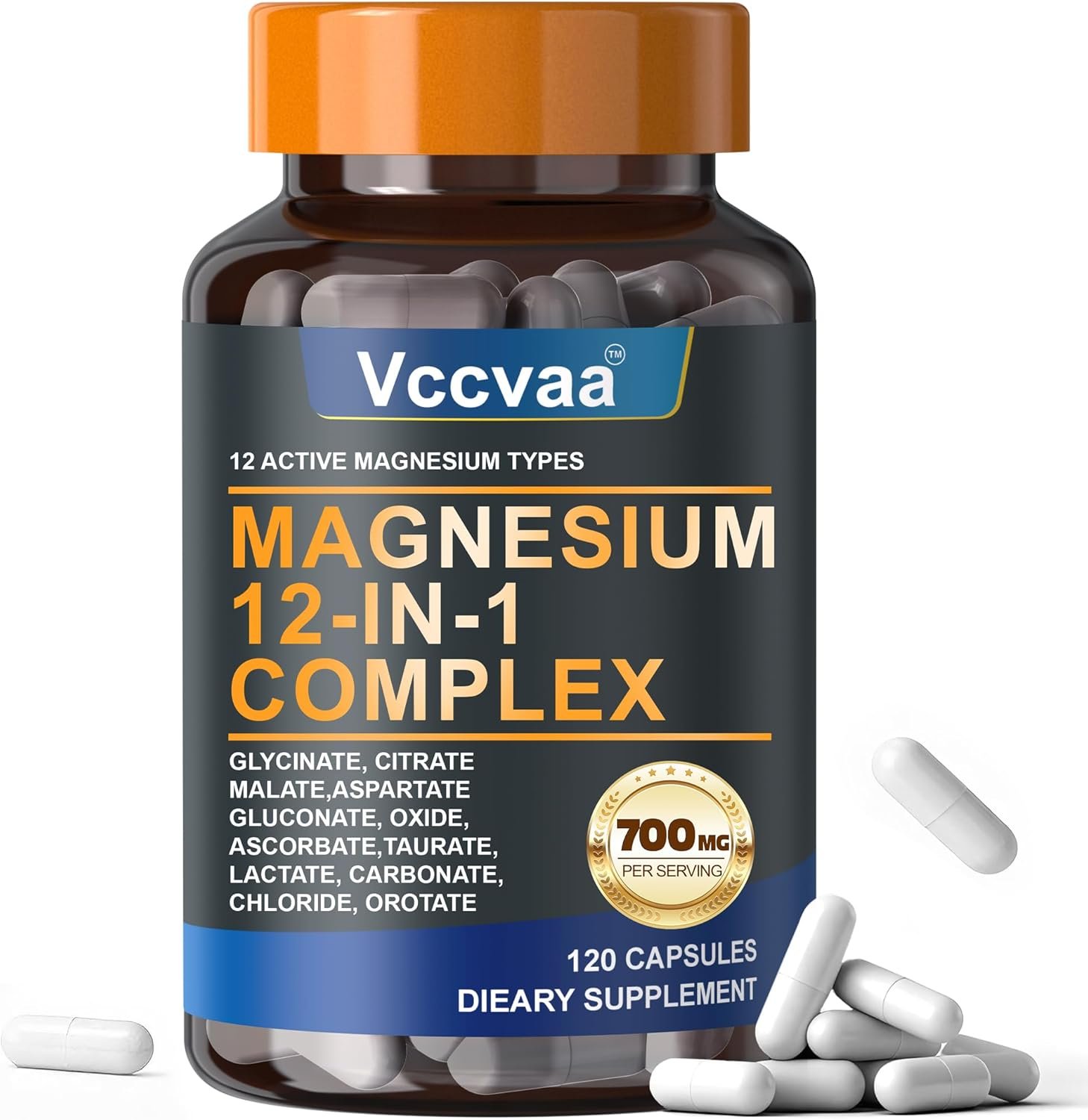 Magnesium Complex 700mg | 12-in-1 High Absorption Supplement | Glycinate, Citrate, Malate, Taurate & More | Sleep Support, Muscle Cramp Relief, Stress, Heart, Bone & Nerve Health | 120 Vegan Capsules