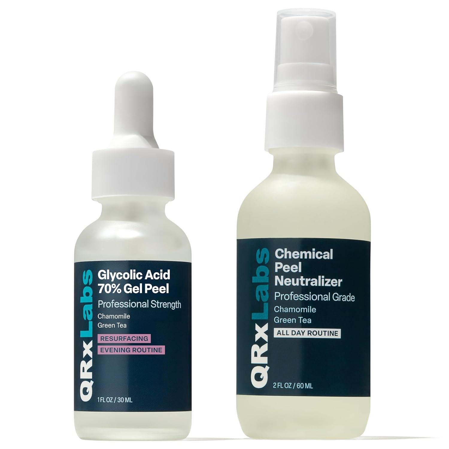 QRxLabs 70% Glycolic Acid Gel Peel & Neutralizer Set – Professional-grade skincare for acne, wrinkles, collagen boost – 1 fl oz & 2 fl oz bottles