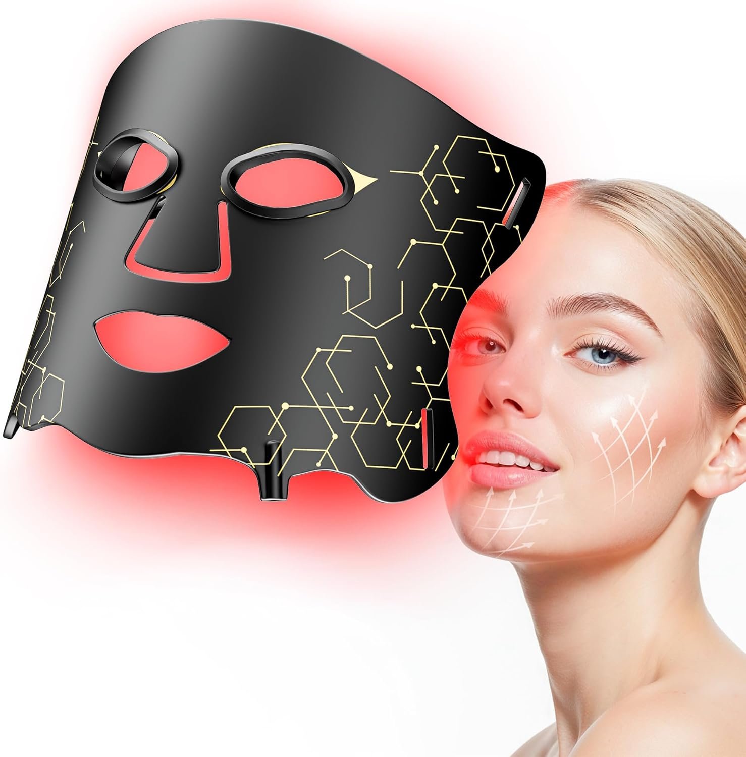 LED Light Therapy mask (E106A) for Face, LED Light Therapy Mask with Adjustable Brightness and Timer, Soft Silicone Red Light Therapy Mask for Home & Travel, Black