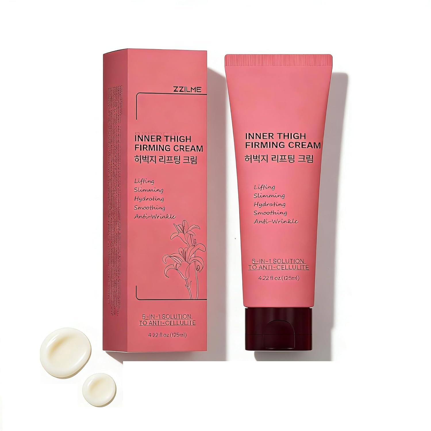 Inner Thigh Firming Cream, Body Tightening Cream for Thighs, Legs & Butt, Helps Smooth the Look of Cellulite & Crepey Skin, Lightweight Fast-Absorbing Moisturizer, Korean Skincare, 4.22 Fl Oz