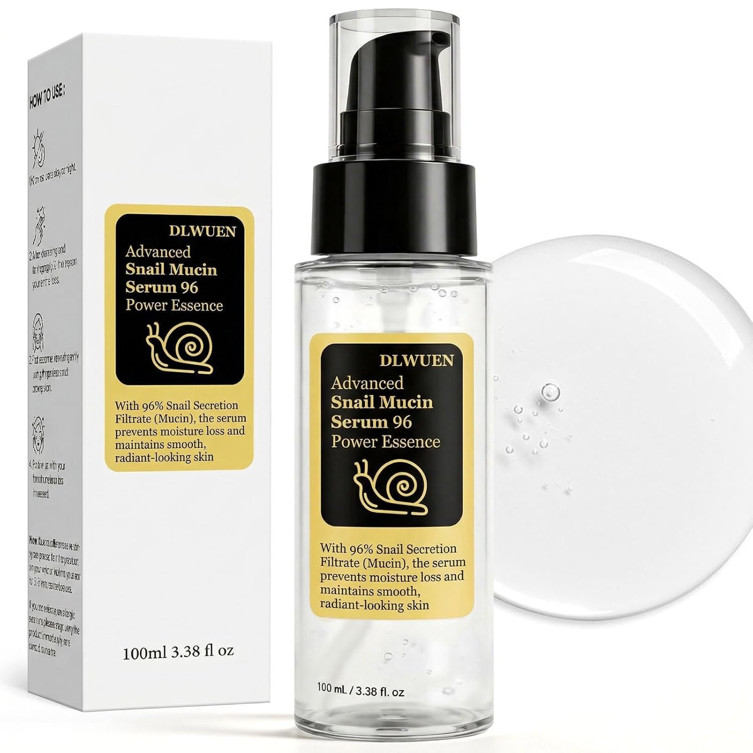Snail Mucin Serum 100ml,Advanced Snail 96% Mucin Power Essence,Hydrating Serum for Face with Snail Secretion Filtrate for Dull Skin,Snail Mucin Repairing Serum,Skin Care for Women