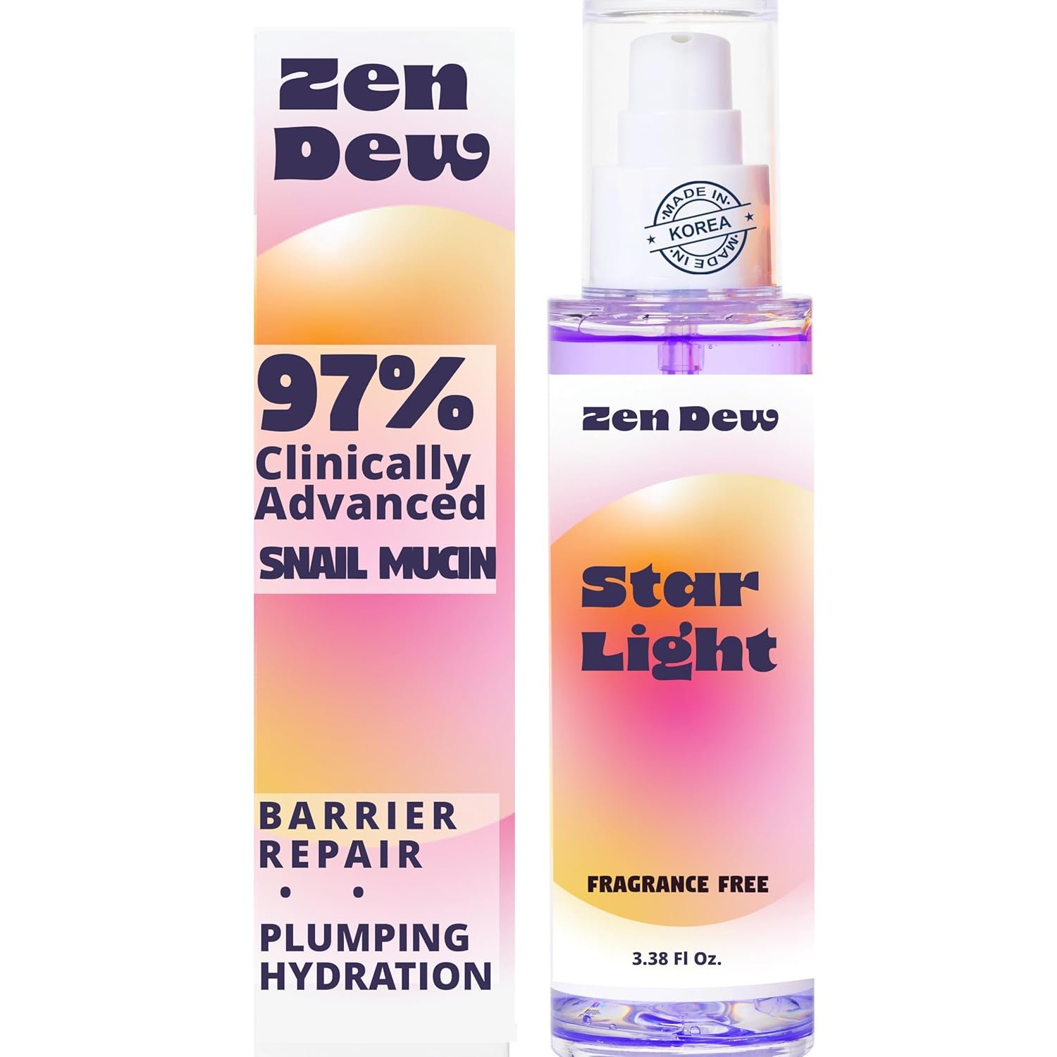 Clinically Advanced Korean Snail Mucin Serum – Star Light by Zen Dew (3.38 oz) Brightening, Anti-Aging & Hydrating K Beauty Face Serum for Glass Skin Glow – Smoothing Korean Skin Care