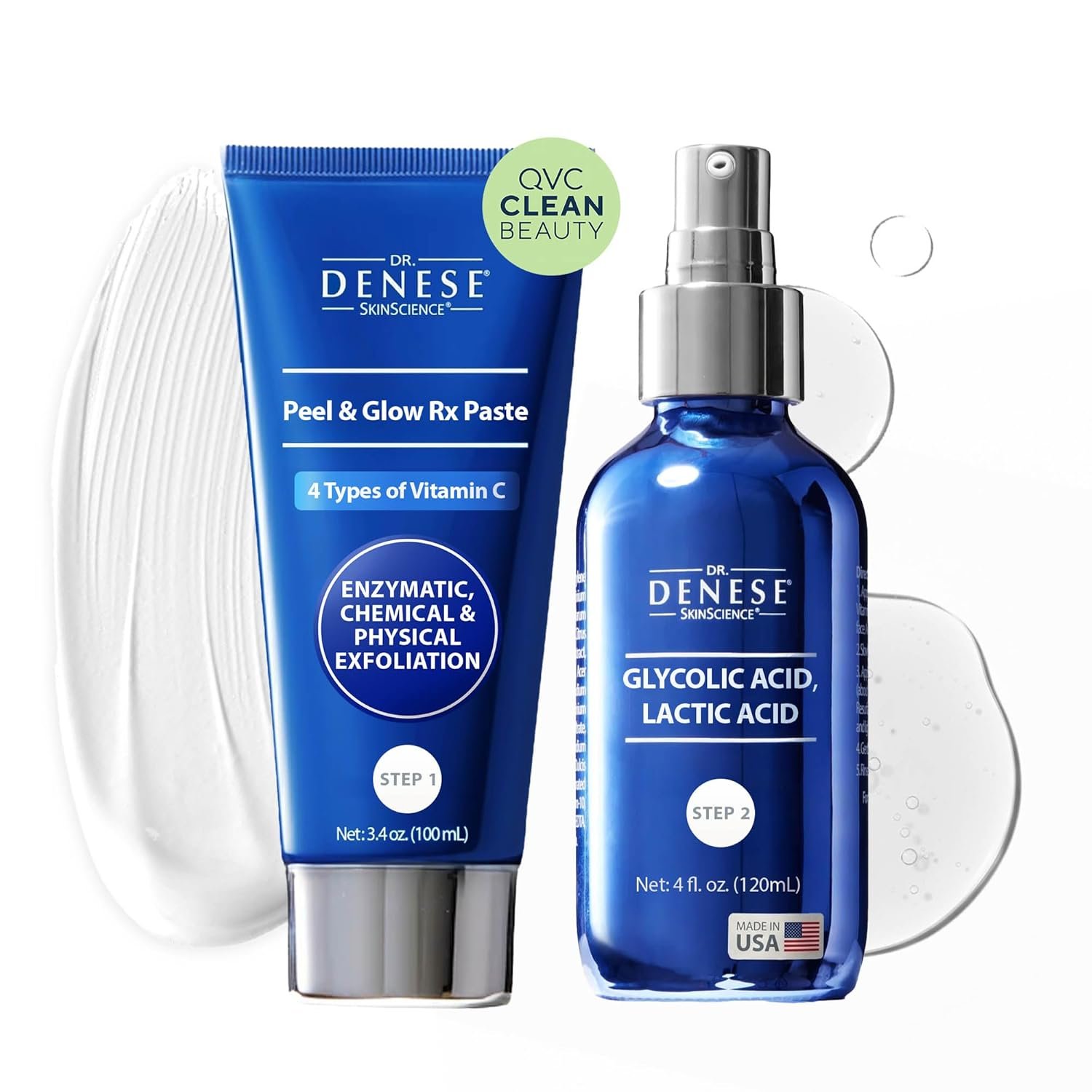 Dr. Denese Peel & Glow Rx Vitamin C Face Paste & AHA Peel Drops Set – Skin Care Exfoliating Peel Kit for Brighter, Smoother Looking Skin – Dual-Action Facial Treatment – Clean Skin Care – Cruelty-free
