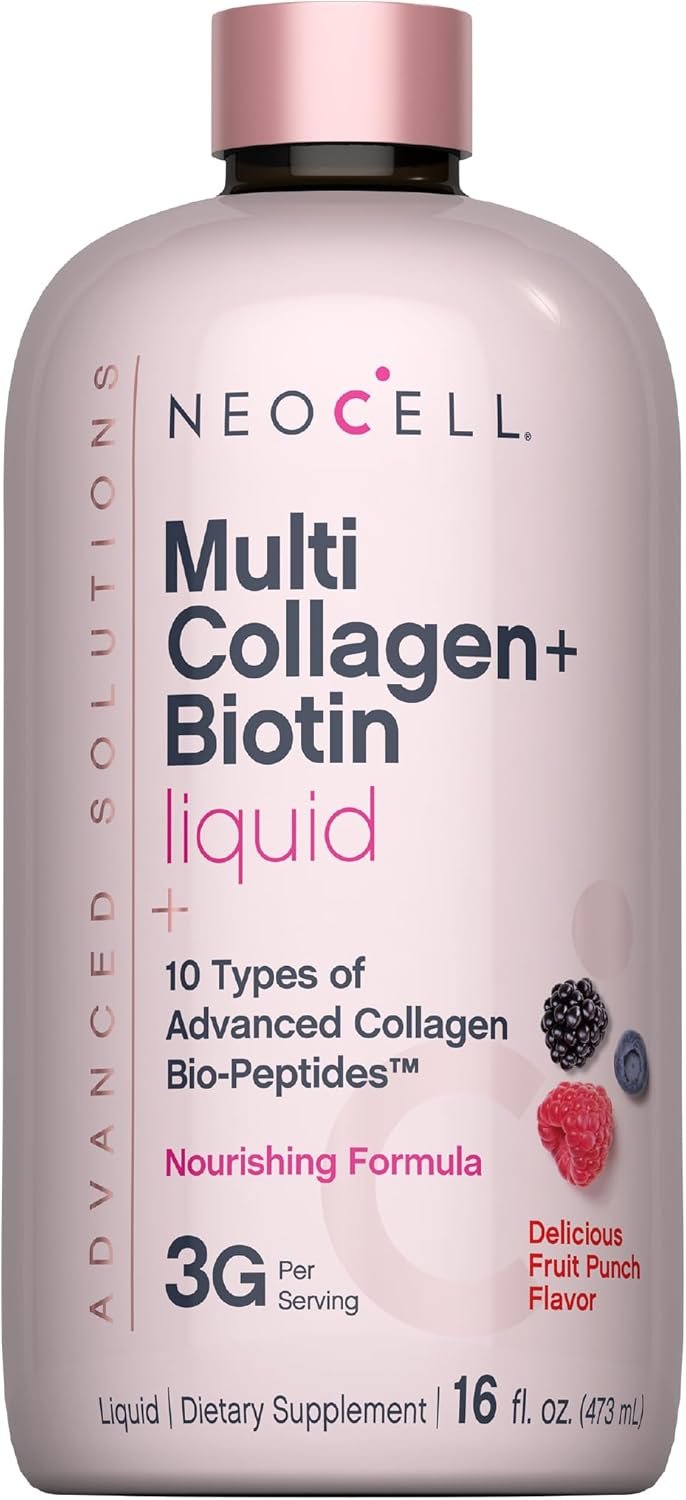 NeoCell Liquid Multi Collagen Peptides | 16 fl oz | with Biotin | Advanced Nourishing Formula | 10 Types of Bio-Peptides | Hair, Skin, & Nails | for Women and Men