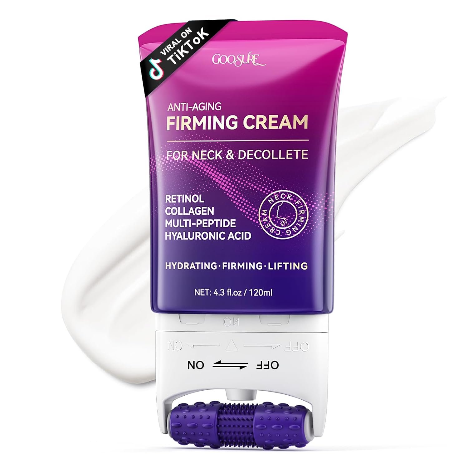 Neck Firming Cream with Roller, Tighten & Lift Neck & Chest Moisturizing Cream, Anti-Aging, Smooths Wrinkles & Crepey Skin, Visibly Firming, Multi-Peptide, Retinol, Collagen, Hyaluronic Acid 4.3 Fl Oz