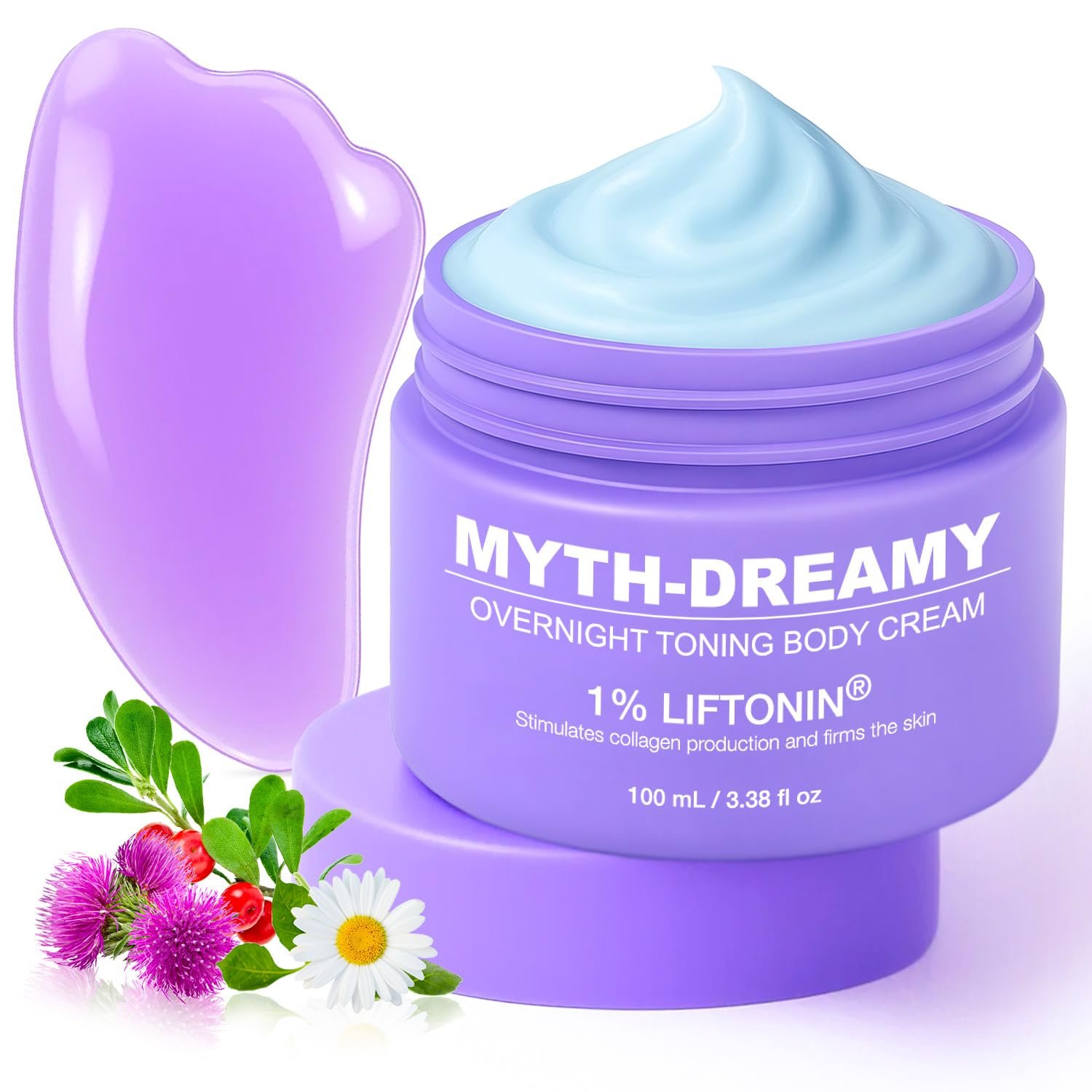 MYTH-Dreamy Overnight Toning Whip Firming Cellulite Cream, Skin Firming and Tightening Lotion While You Sleep – Helps Tighten Loose Skin & Cellulite on Body Belly Booty Arms Thighs with Gua Sha Tool