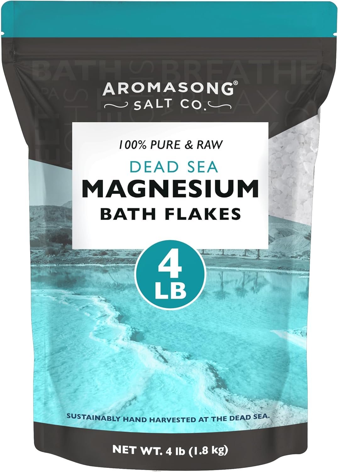 Aromasong Magnesium Flakes for Bath from The Dead Sea- 4 LB Resealable Pack Magnesium Chloride Flakes -Organic Bath Salt Relaxing Mineral Soak (Packaging May Vary)