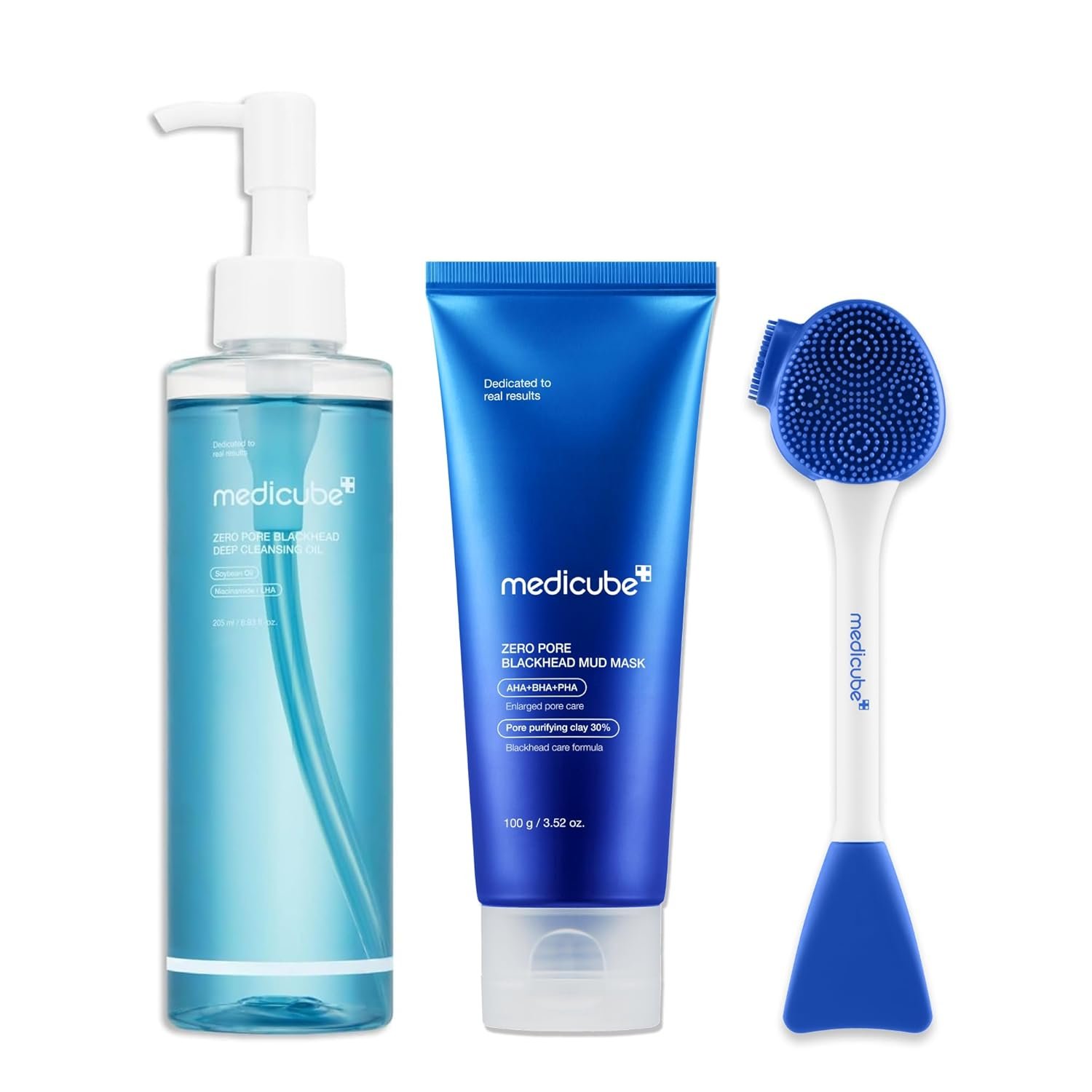 medicube 3-Step Zero Pore Care Trio: Zero Pore Blackhead Cleansing Oil, Zero Pore Mud Mask, and Multi Pore Brush & Mask Applicator | All-in-One Blackhead & Excess Sebum Facial Care Routine