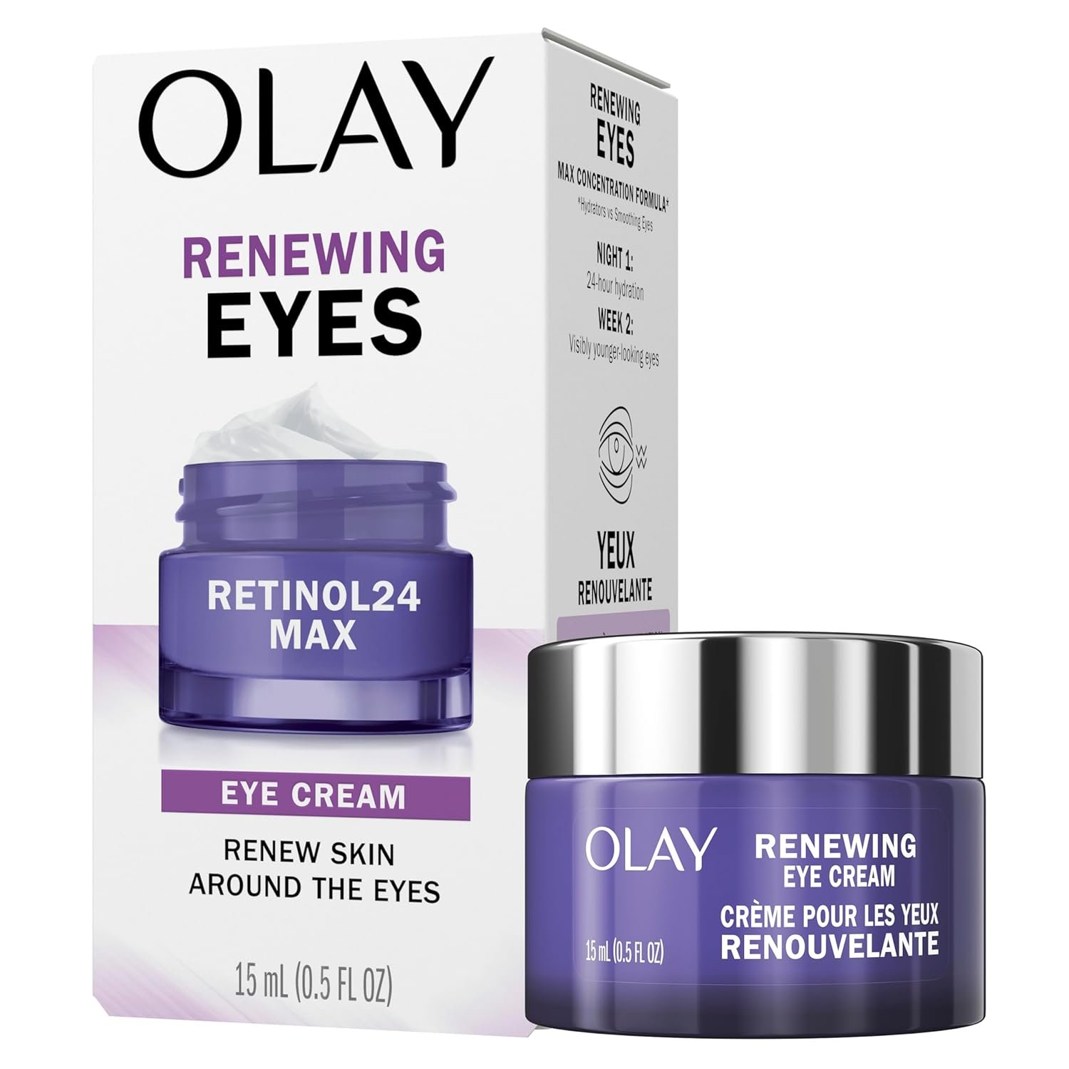 Olay Retinol 24 MAX Night Eye Cream, Fragrance Free Anti Aging Eye Cream for Fine Lines and Wrinkles, Hydrating Retinol Night Eye Treatment, Lightweight Moisturizing Eye Cream, 0.5 oz