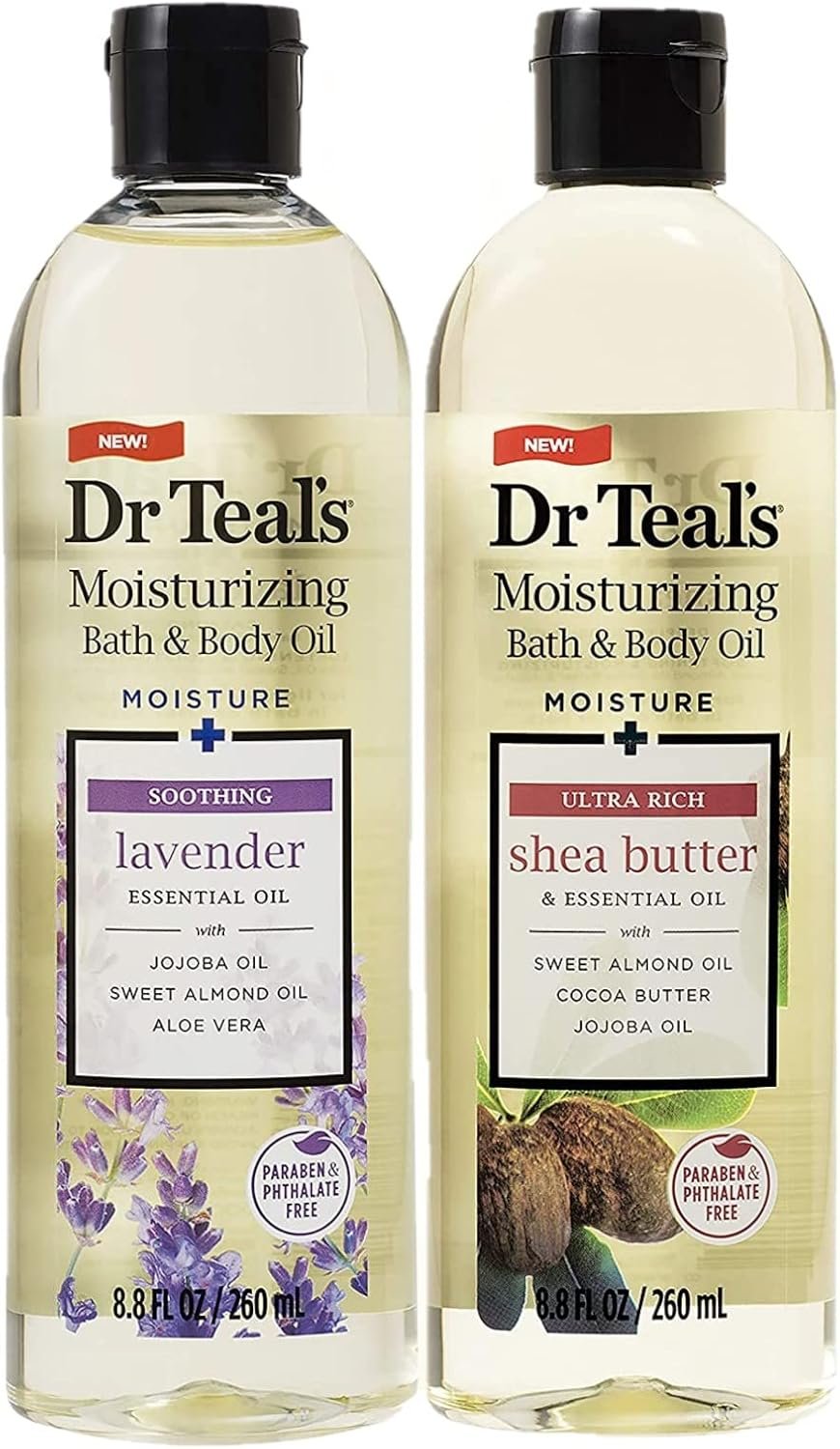Dr. Teals Bath & Body Oil Variety Gift Set (2 Pack, 8.8oz Ea.) – Soothing Lavender & Ultra Rich Shea Butter – Essential Oils Hydrate Skin & Alleviates Daily Stress – at Home Spa Kit