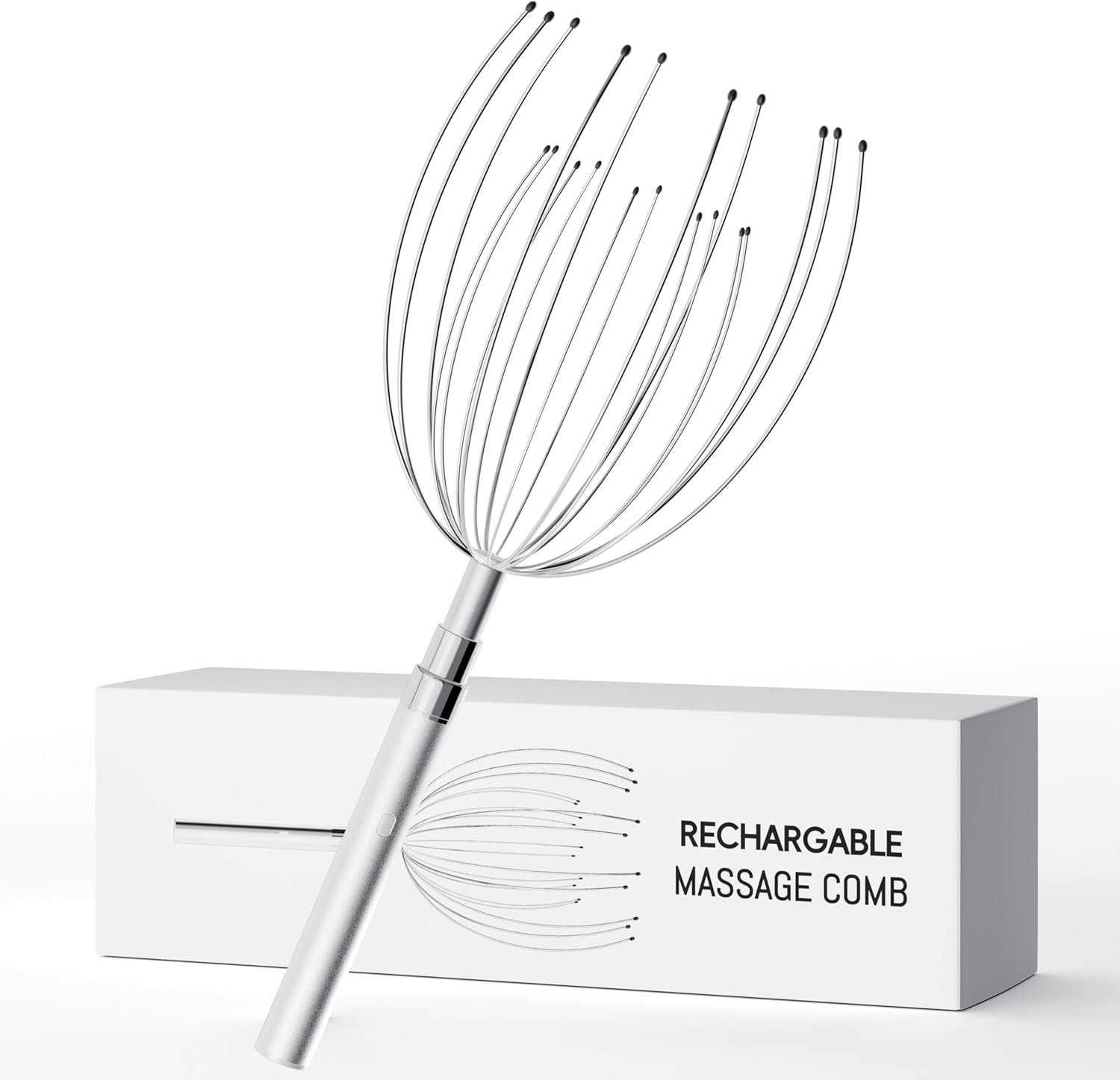 Winyoung Head Massager Scalp Stress Relief, Rechargable Electric Scalp Massager, Handheld Vibrating Head Scratchers with 20 Metal Fingers for Hair Scalp Massage Relaxation Self-Care