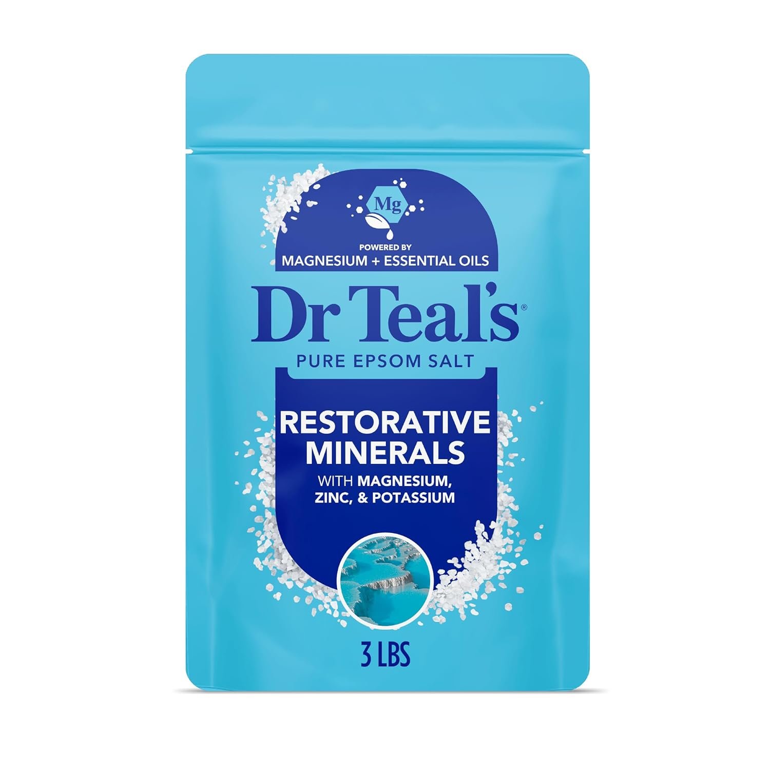 Dr Teal’s Epsom Salt Magnesium Soak, Restorative Minerals with Magnesium, Potassium & Zinc, 3 lbs