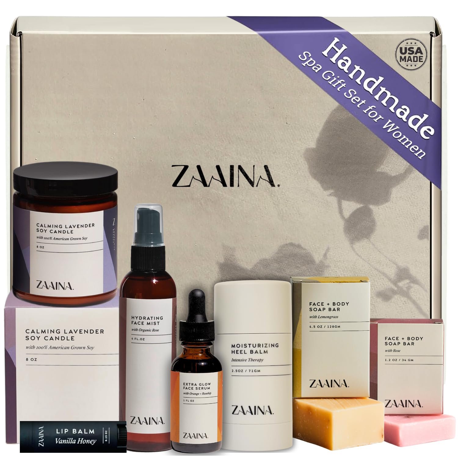 ZAAINA Spa Gift Set for Her – Mother’s Day Gifts for Mom, USA Made Luxury Self Care Spa Box, Pampering At Home Bath & Body Relaxing Spa Package, Gift Basket for Wife Friend, , Birthday Gifts for Women