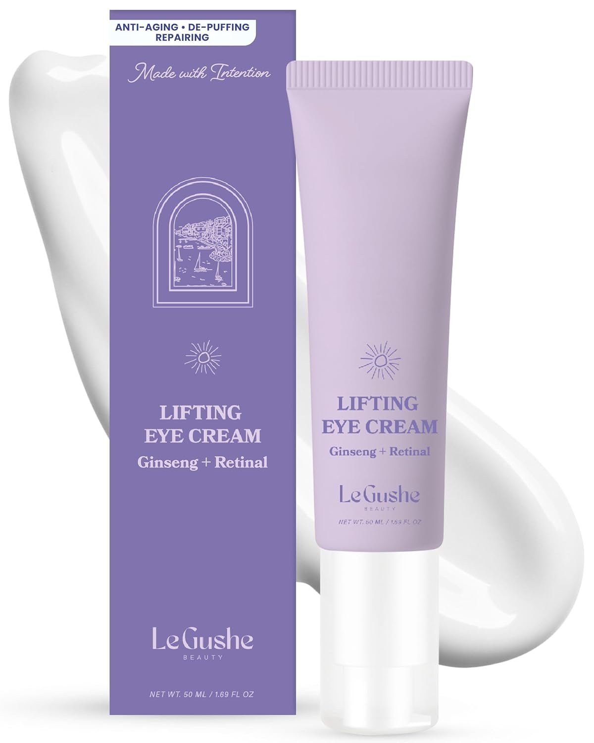 LE GUSHE Retinal Under Eye Cream – Anti Aging Retinol Eye Cream for Dark Circles and Fine Lines – With Ginseng and Niacinamide – Undereye Dark Circles Treatment (52 ml / 1.76 fl oz)