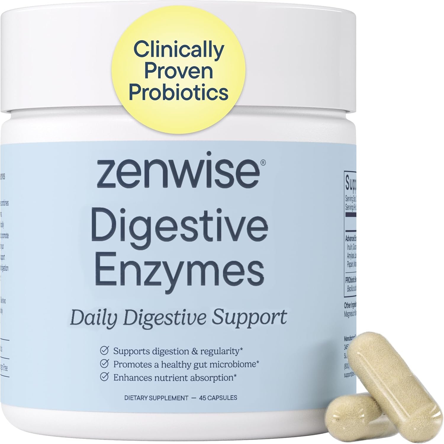 Zenwise Health Digestive Enzymes with Bromelain & Papaya – Multi Enzymes Digestion Supplement with Probiotics & Prebiotics for Gut Health, Gas & Bloating Relief – Men & Women – 45 Vegetarian Capsules