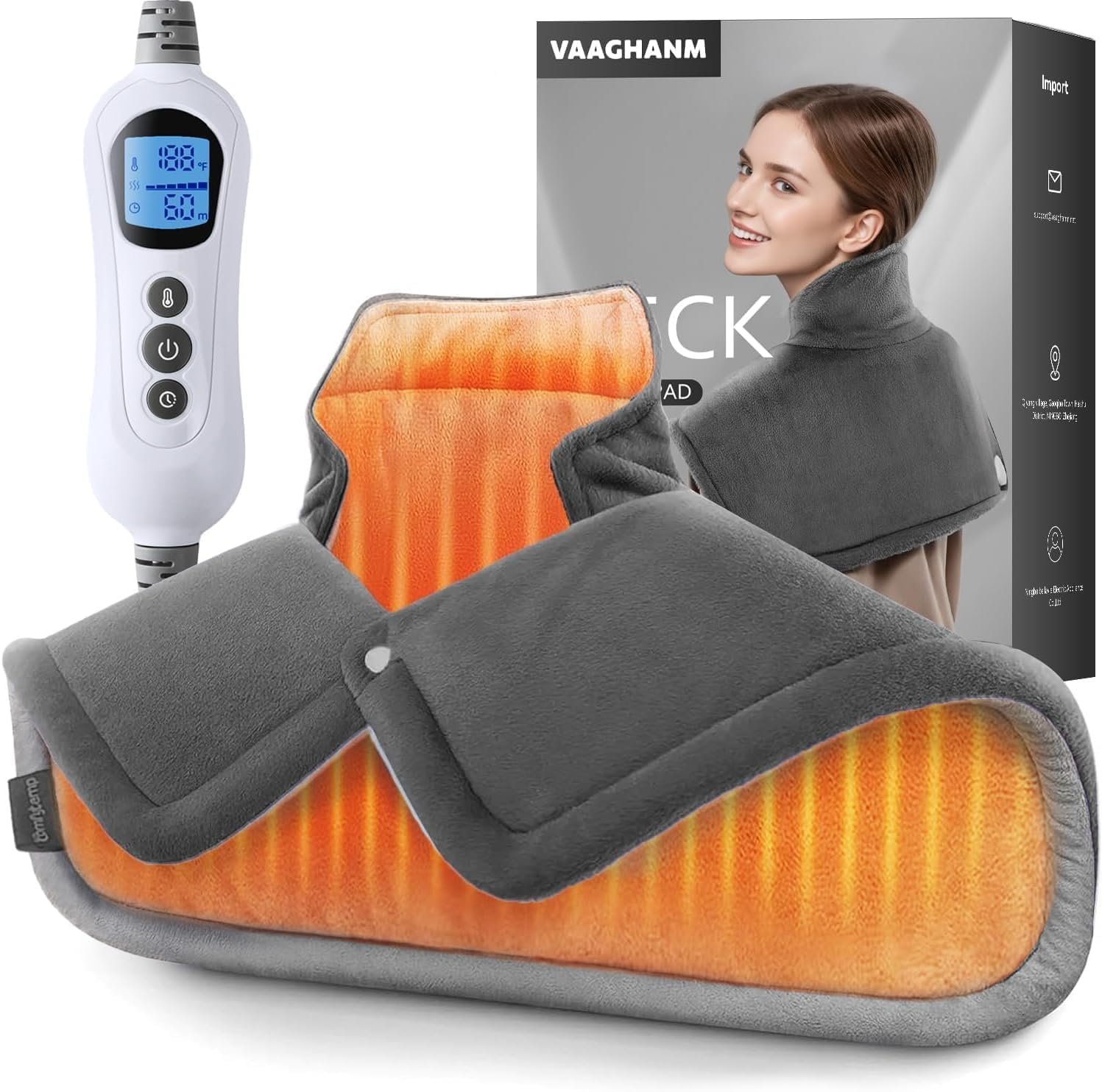 VAAGHANM Heating Pad: Electric Heat Pad for Neck & Shoulders & Back – Heated Wrap Weighted Instant Heating Pads-6 Heat Options & 6 Auto Timer Mode – Gift for Mom Women