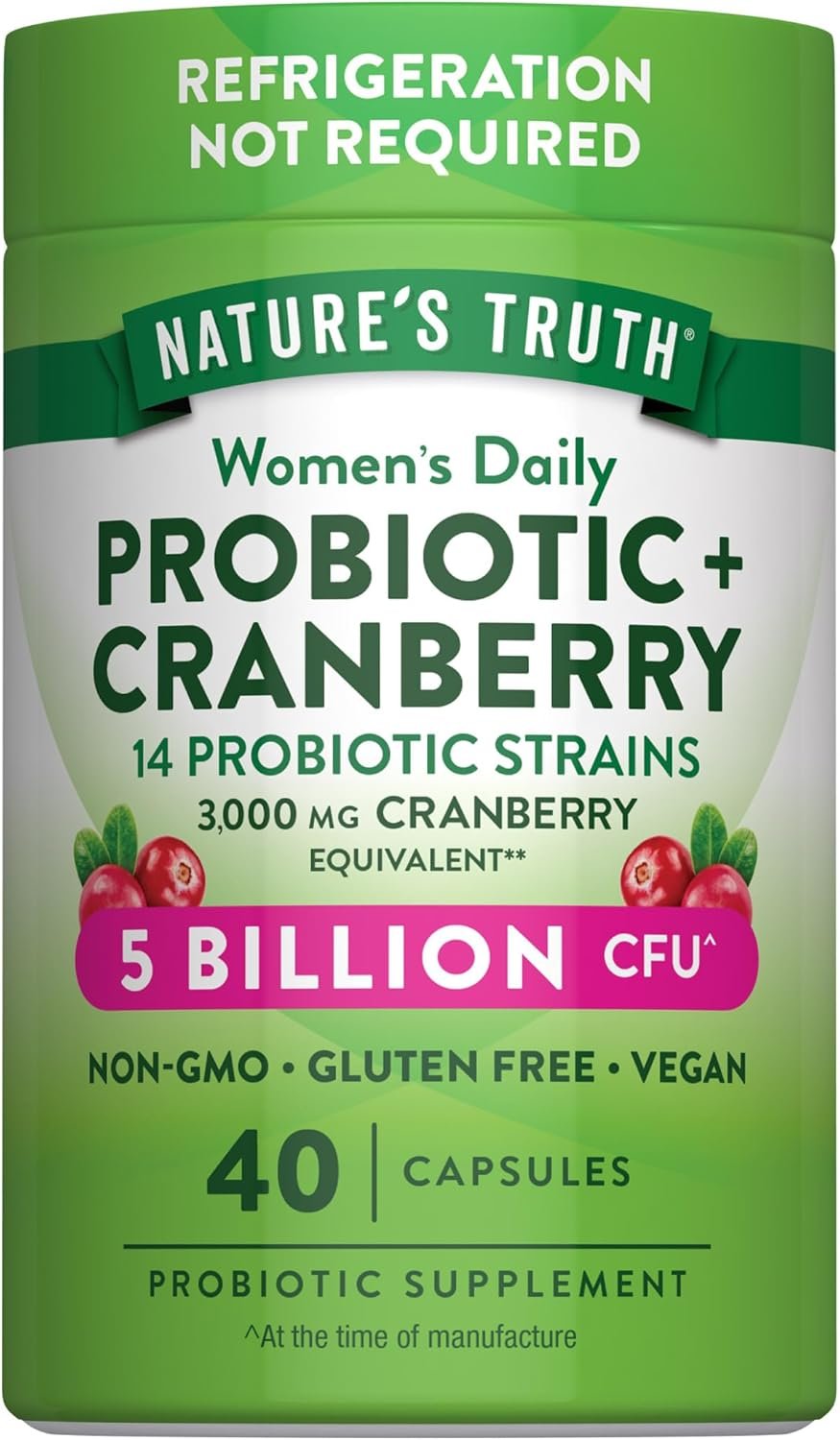 Nature’s Truth Probiotics for Women | 5 Billion CFUs Daily | 40 Vegan Capsules | with Cranberry | Non-GMO & Gluten Free | No Refrigeration Needed