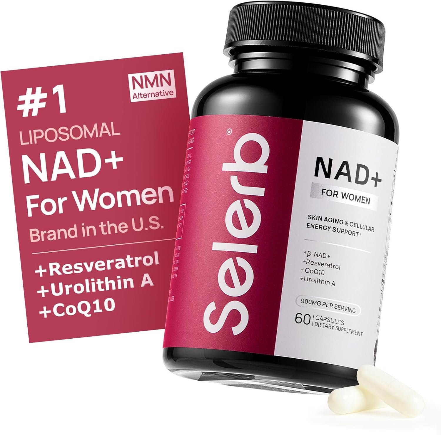 NAD+ Supplement for Women – NMN Alternative with β-NAD+, Trans-Resveratrol, CoQ10, D-Ribose – Promotes Cellular Renewal, Energy, and Radiant Skin Health – 60 Capsules Advanced
