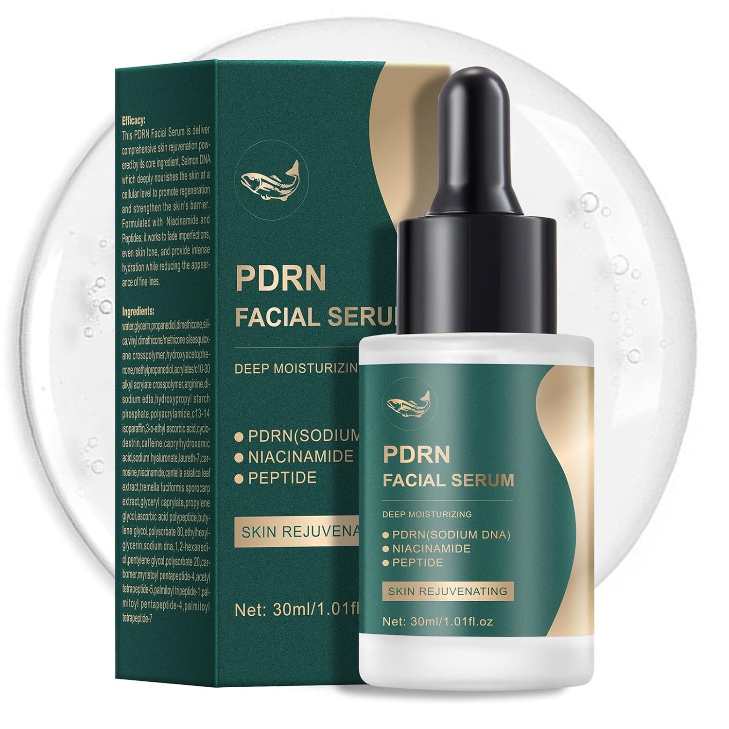 Instant Face Lift Serum with 99% Salmon DNA PDRN Peptide Ampoule – Hydrating Anti-Aging Serum for Women, Peptides Serum for Face Reduces Wrinkles & Fine Lines, Glass Skin Glow 1.01 fl.oz