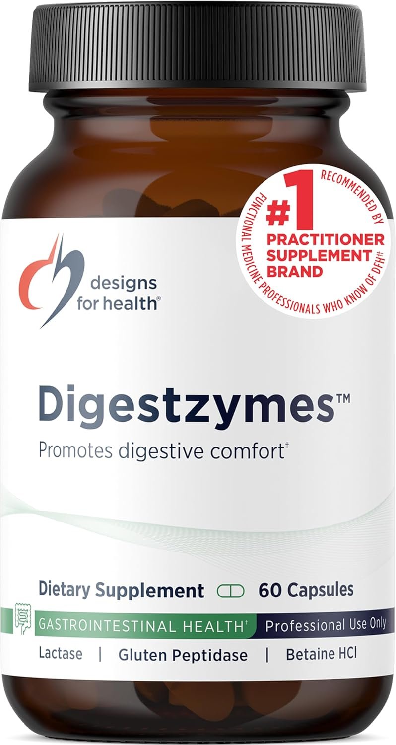 Designs for Health Digestzymes – Digestive Enzymes + Betaine Hydrochloride for Gas & Bloating Relief – Pepsin, Ox Bile, Lactase Enzyme & Lipase Enzymes for Digestion (60 Capsules)