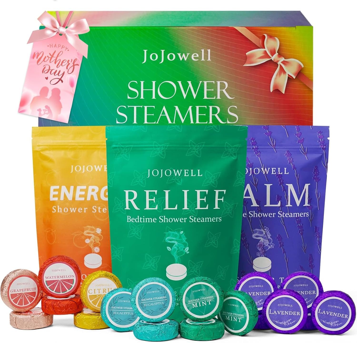 JoJowell Shower Steamers Aromatherapy – 18 Pack Mothers Day Gifts for Mom Wife Grandma from Daughter Son, Birthday Gifts for Women Men Self Care with Natural Essential Oils Relaxation Home SPA
