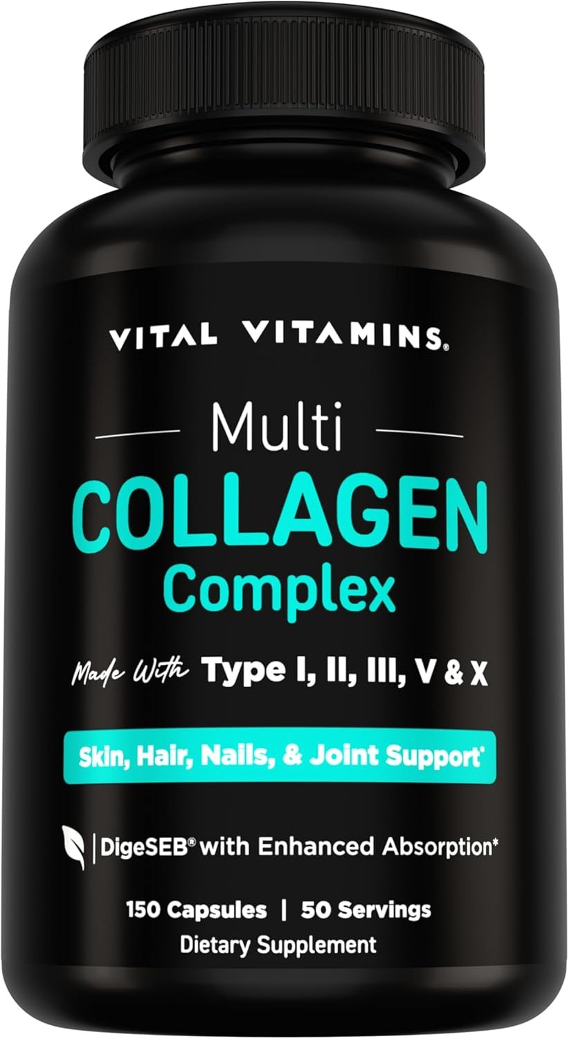 Vital Vitamins Multi Collagen for Women & Men – Type I, II, III, V, X – Grass Fed, Non-GMO – 150 Capsules