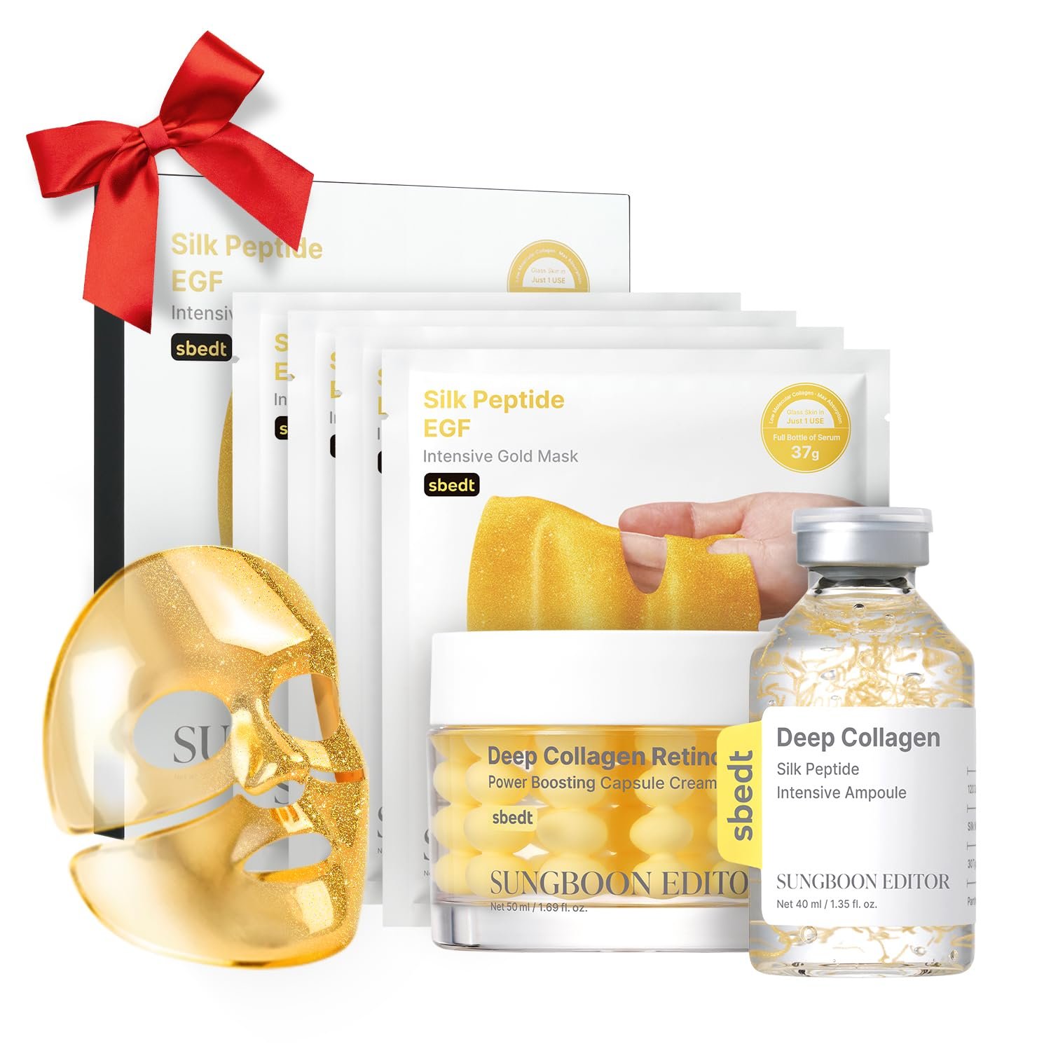 SUNGBOON EDITOR 3-Step Copper Peptide & Retinol Glass Skin Trio Set l Deep Collagen Silk Peptide Ampoule & EGF Gold Overnight Mask & Retinol Capsule Cream l Korean Skincare, Gift Set for Women