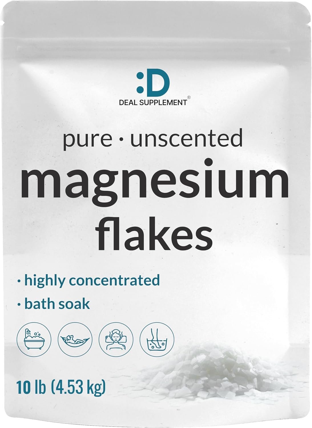 Pure Magnesium Flakes Bath Soaks, 10lbs – Natural Epsom Salt Substitute | High-Absorption Magnesium Chloride Flakes | Hydrates Skin & Promotes Relaxation