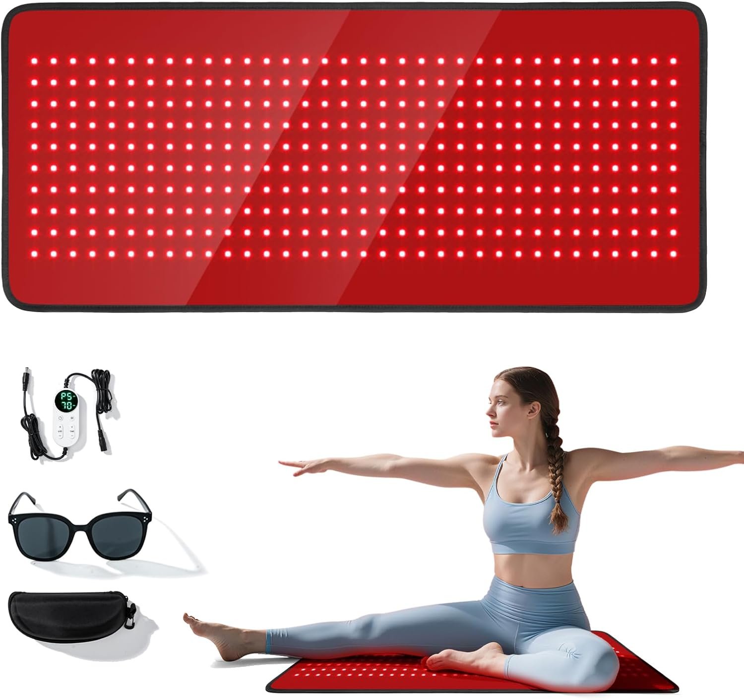 Red Light Therapy Mat for Full Body, Foldable 340 LEDs Near Infrared Light Therapy Pad, 660nm& 850nm 2in1 LEDs Light Blanket, High end Leather, 5 Power Levels UP to 65W, 29.6’x14”