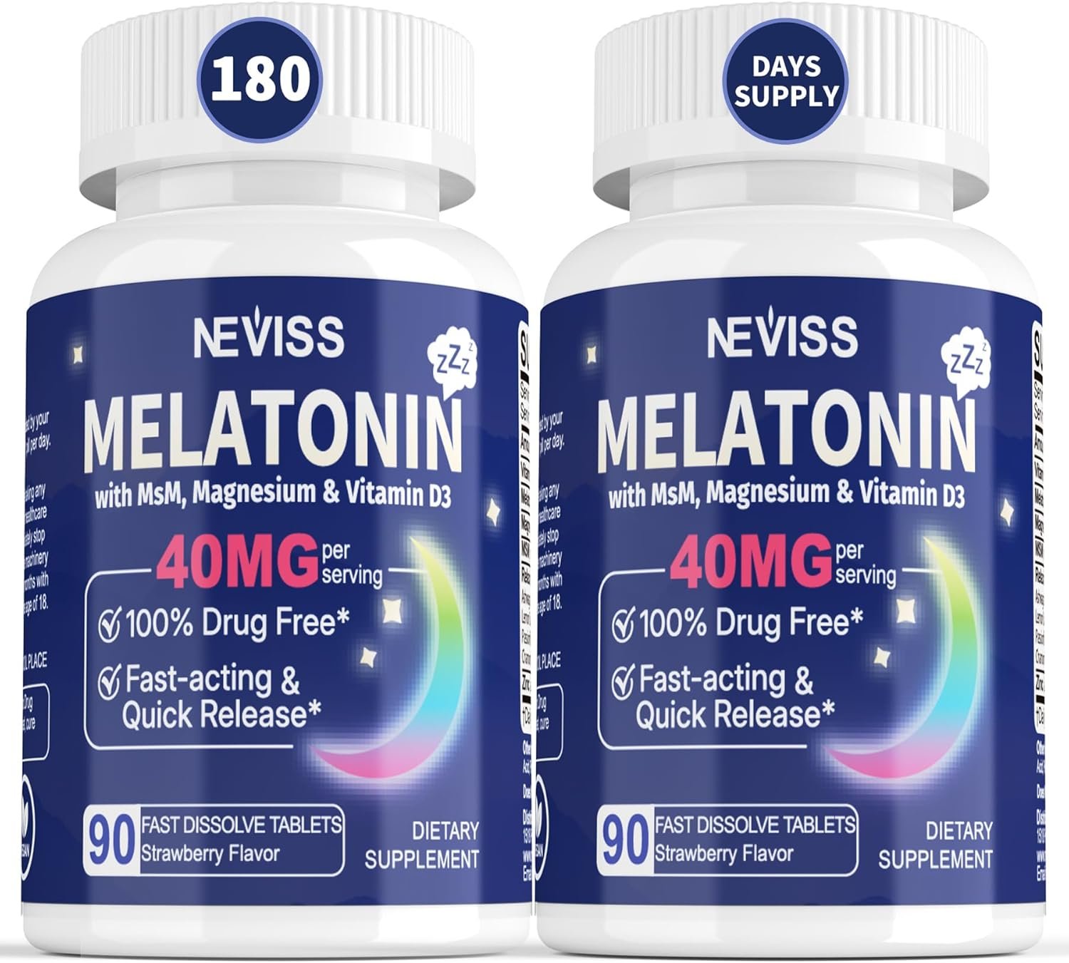 Melatonin 40 mg for Adults – Fast Dissolve & Chewable Sublingual Sleep Supplement – Extra Strength Melatonin with Vitamin D3 & MSM, Selenium for Health Rest Cycle, Deep Zzzs, Sugar-Free, 180 Servings