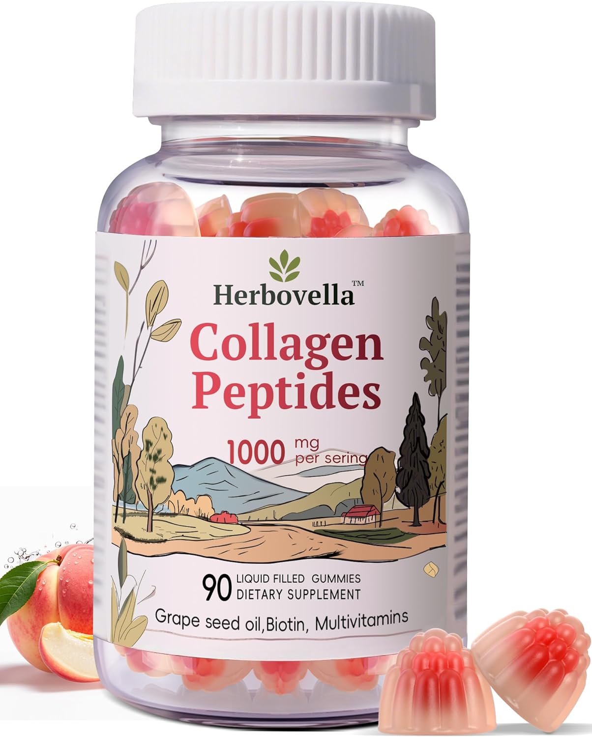 Marine Collagen Peptides Gummies for Women- Hydrolyzed Collagen Peptides 1000mg with Biotin, Vitamins, Hyaluronic Acid- for Skin Hair Nails -Sugar Free, 30 Servings, Peach Flavor