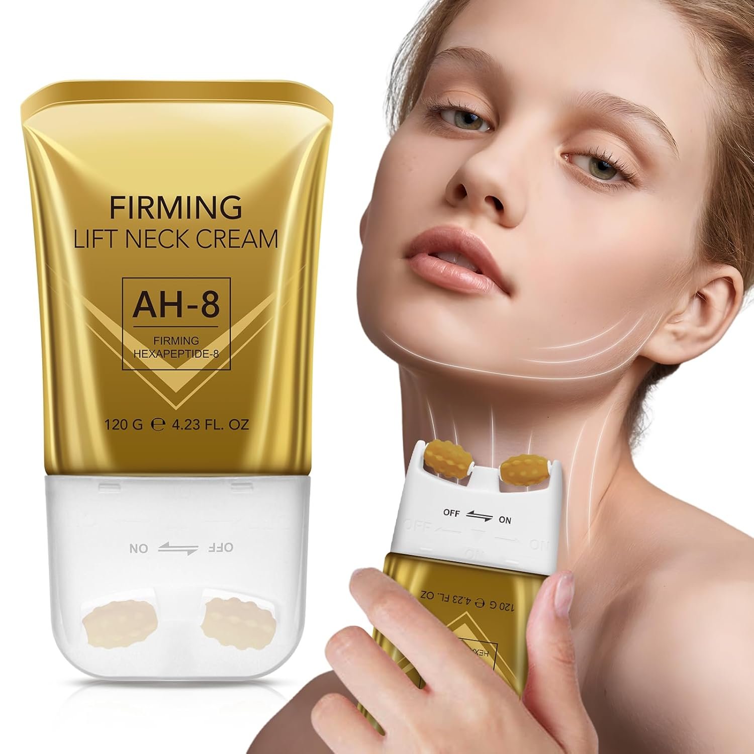 AH-8 Neck Firming Cream with Roller, Collagen Peptide Anti Aging Formula, Tighten Saggy Turkey Neck, Deep Moisturizing, Smooths Fine Lines Wrinkles, Daily Care for Face, Visible Lifting in few Days