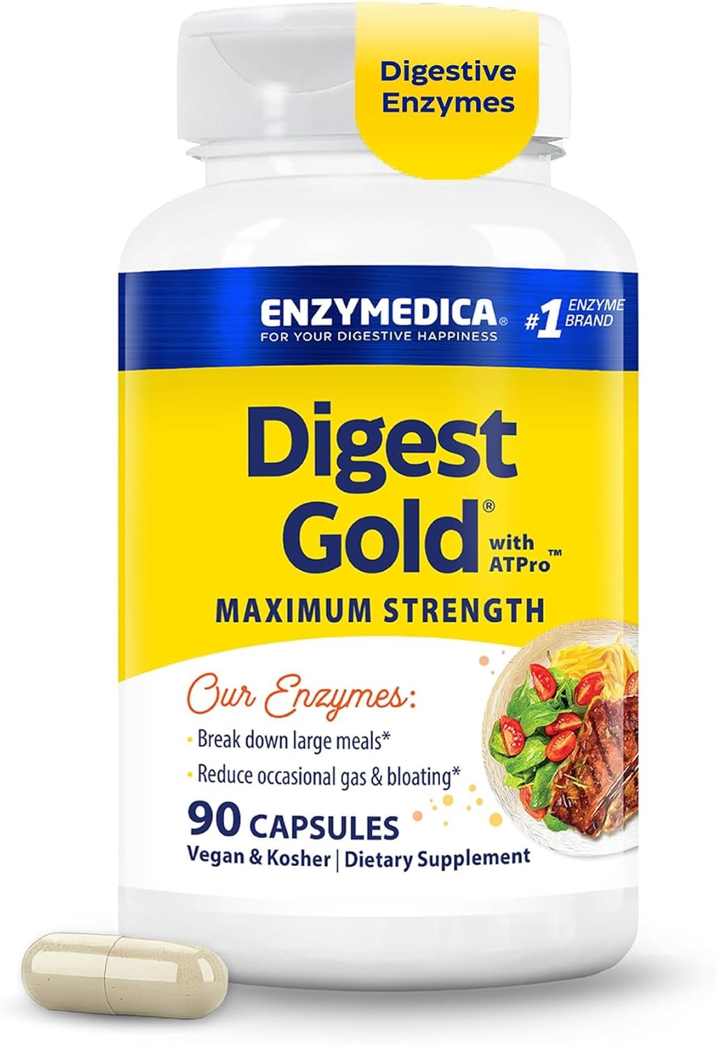 Enzymedica, Digest Gold + ATPro, Maximum Strength Enzymes, 90 Capsules (FFP)