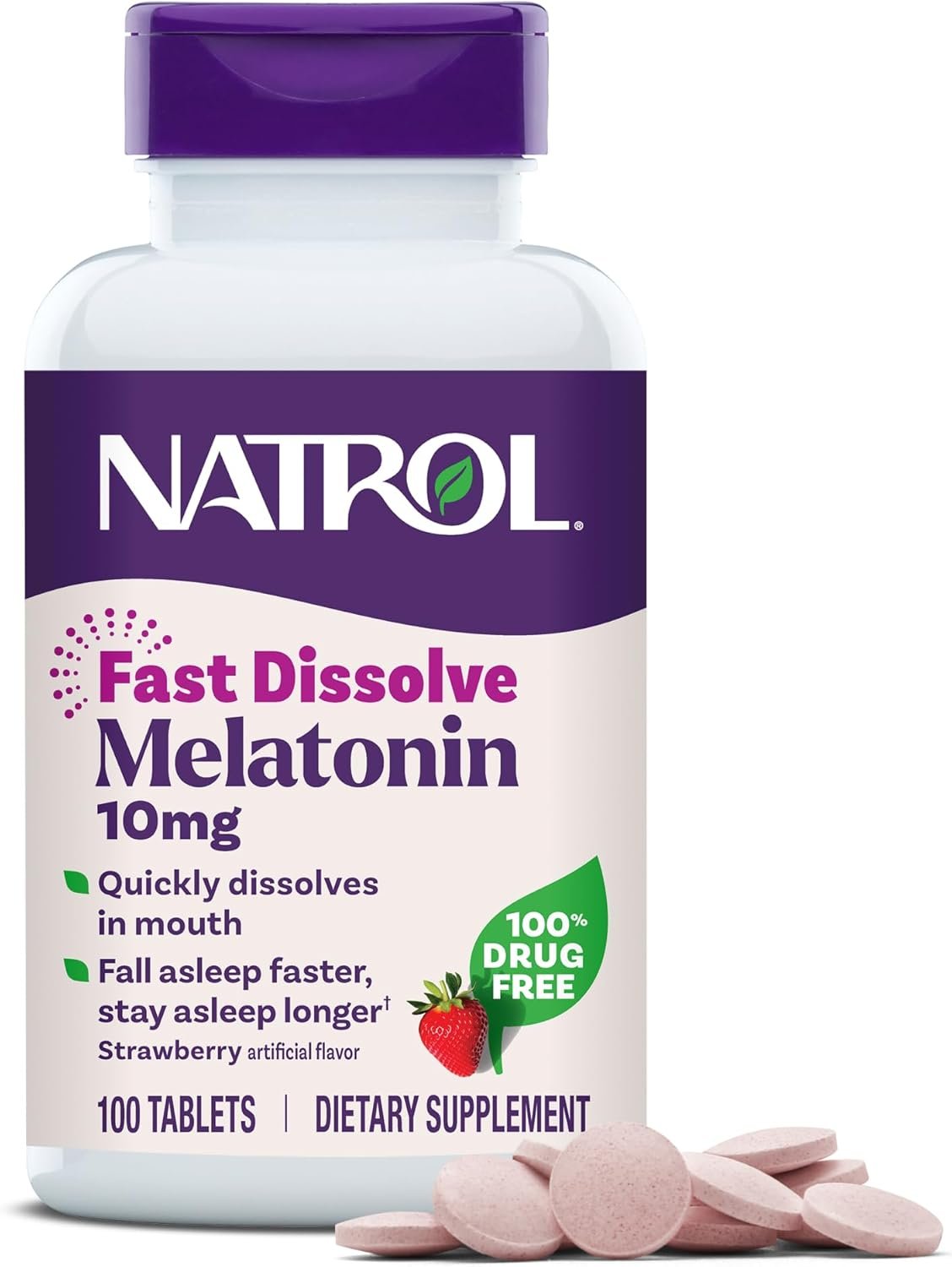 Natrol Melatonin 10mg Fast Dissolve Tablets – Strawberry Flavor, 100 Count, Sleep Support, Fast Dissolve Melatonin for Adults, 100-Day Supply