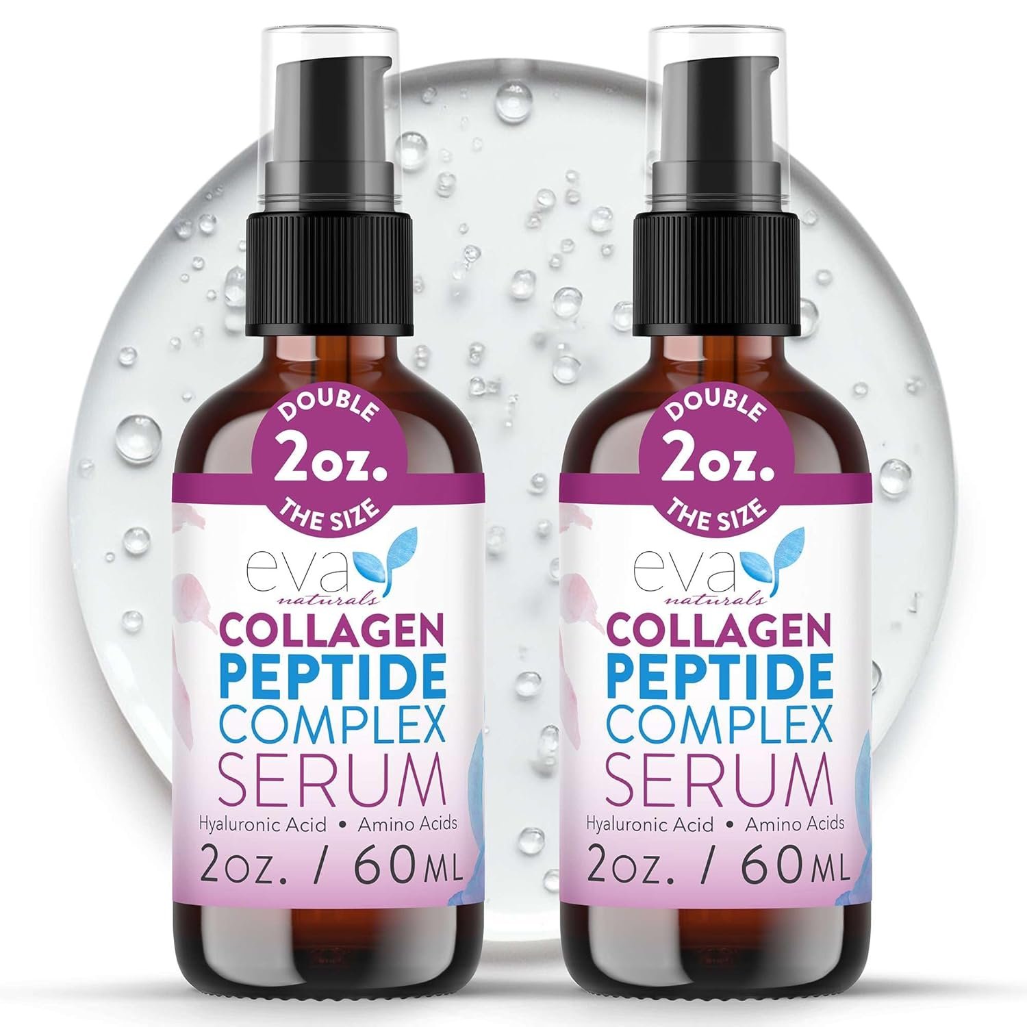 Eva Naturals Multi Peptide Face Serum – Anti Aging Collagen Peptides for Plump & Firm Skin Elasticity, Wrinkle & Fine Line Renewal, Fragrance Free Firming Facial Skincare – 2 oz 2 Pack