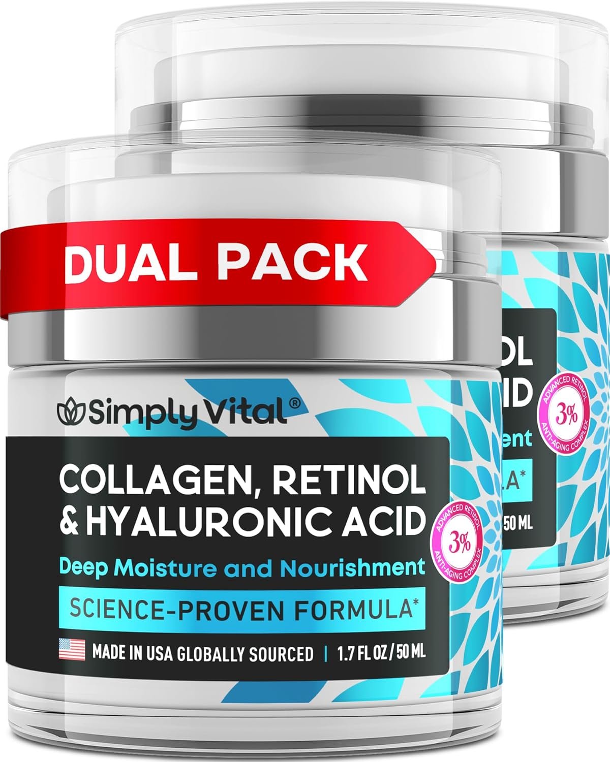 Anti-Aging Face Moisturizer with Retinol, Collagen & Hyaluronic Acid – Made in USA – Moisturizer Face Cream for Women & Men – Firming & Hydrating Neck Cream – Day & Night Skin Care – 2-Pack